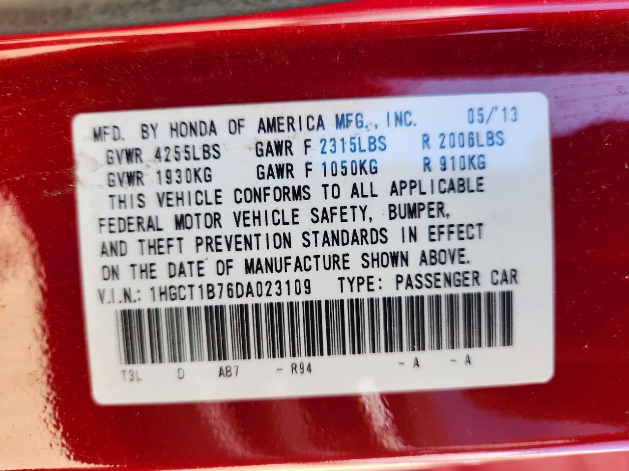 2013 Honda Accord Ex Red vin: 1HGCT1B76DA023109