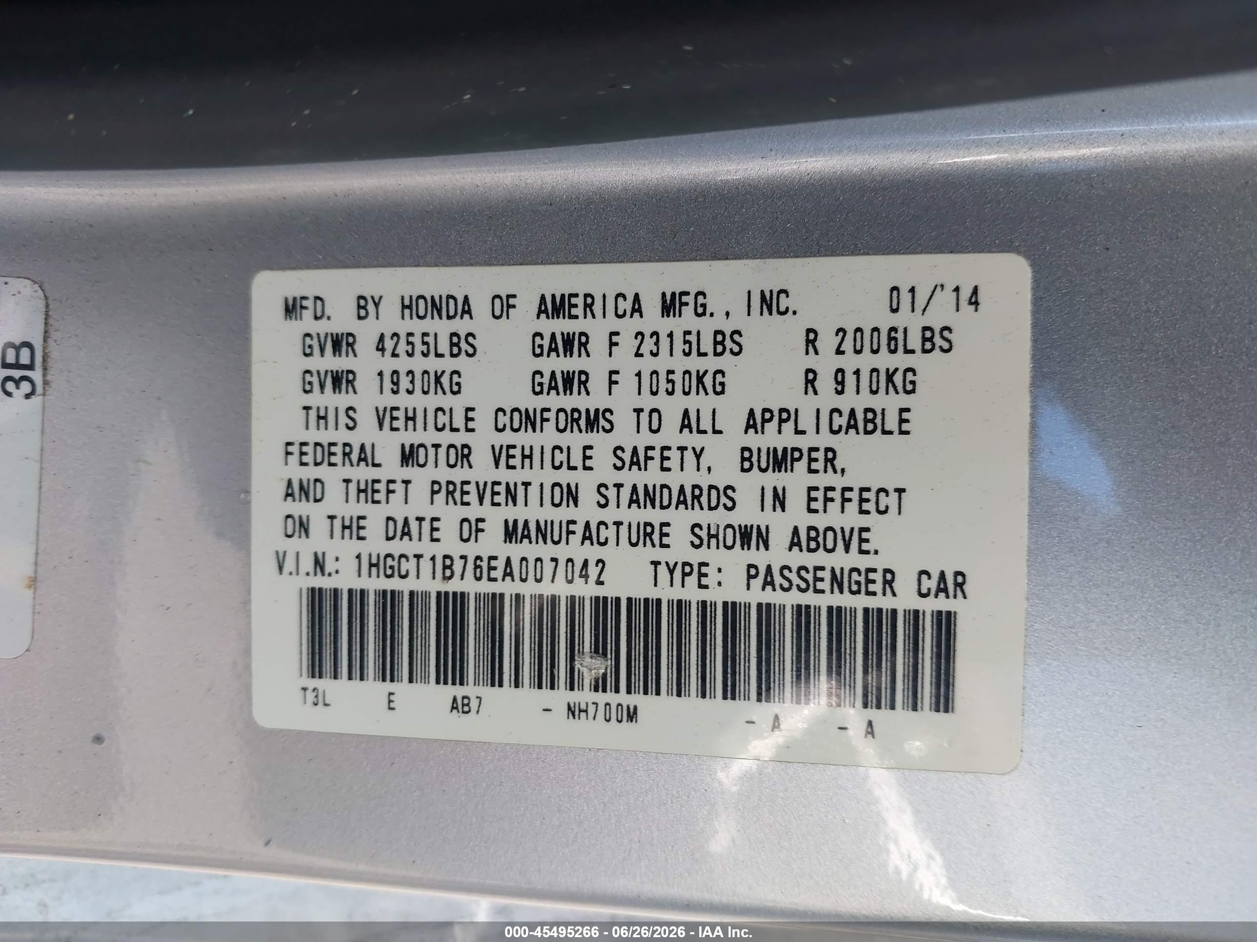 2014 Honda Accord Ex Silver vin: 1HGCT1B76EA007042