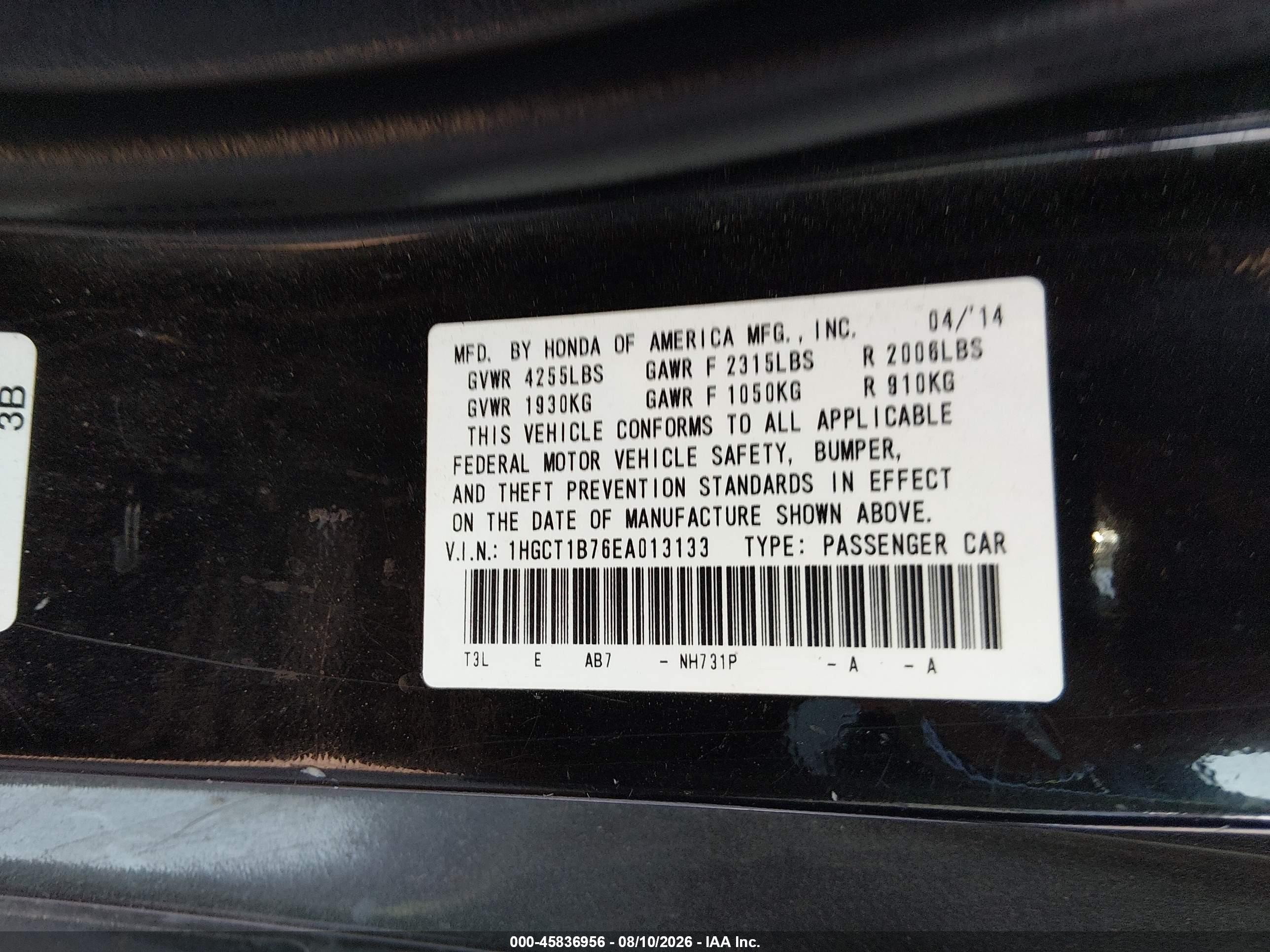 2014 Honda Accord Ex Black vin: 1HGCT1B76EA013133