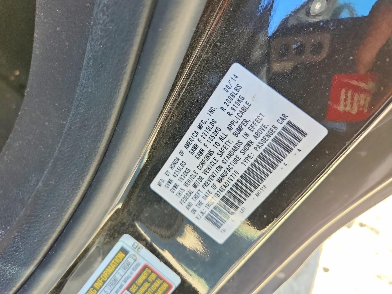 2014 Honda Accord Ex Black vin: 1HGCT1B76EA015710