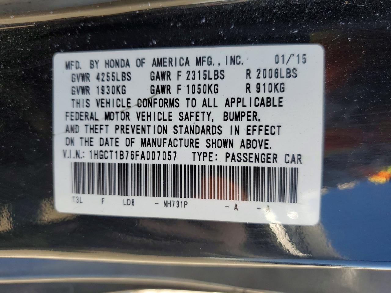 2015 Honda Accord Ex Black vin: 1HGCT1B76FA007057