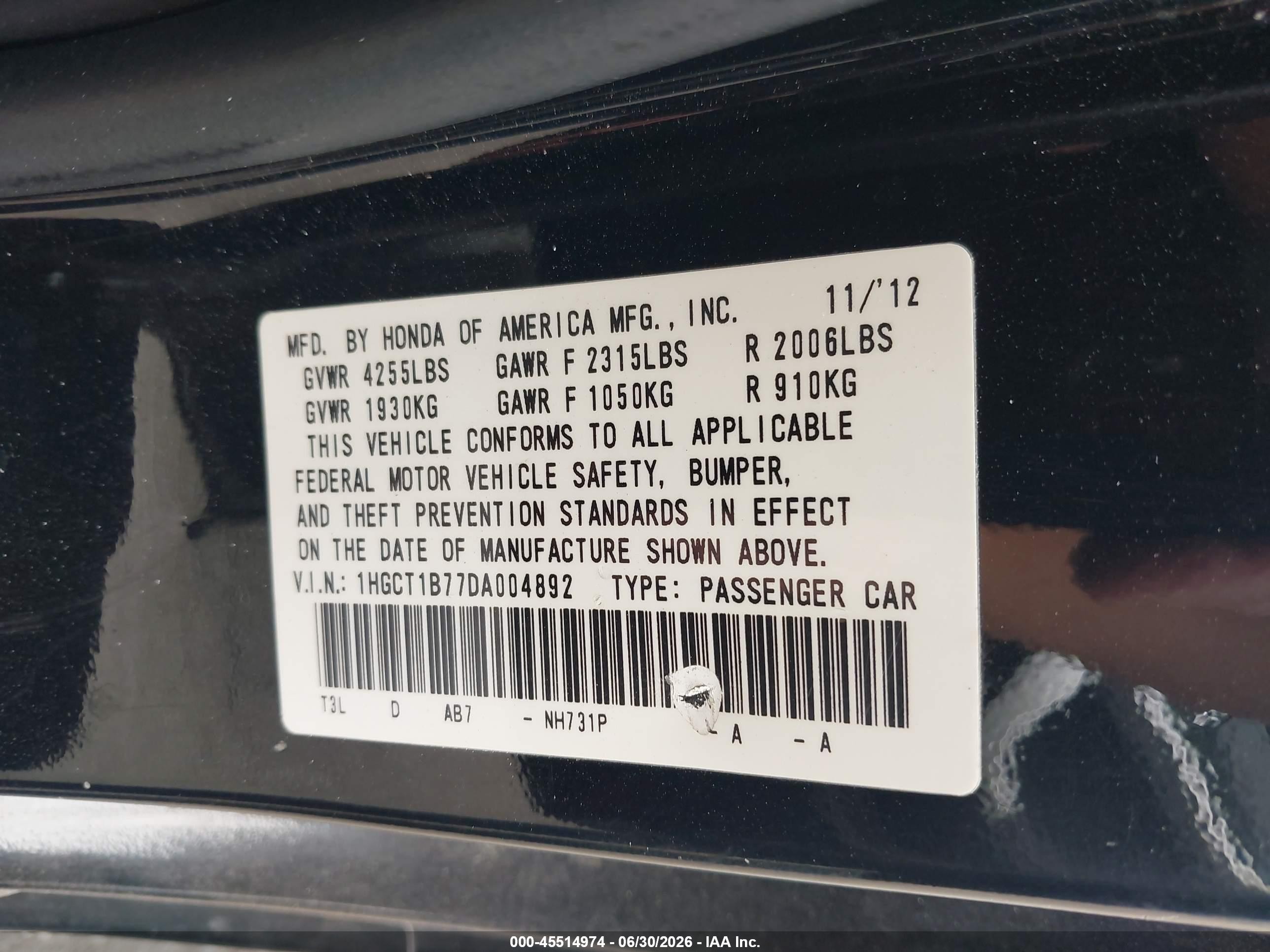 2013 Honda Accord Ex Black vin: 1HGCT1B77DA004892