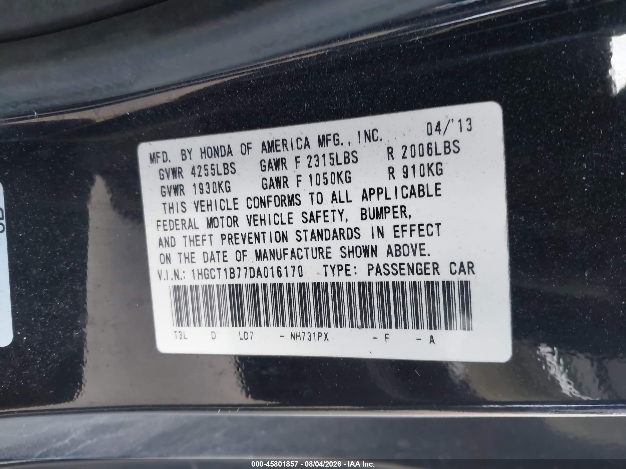 2013 Honda Accord Ex Black vin: 1HGCT1B77DA016170