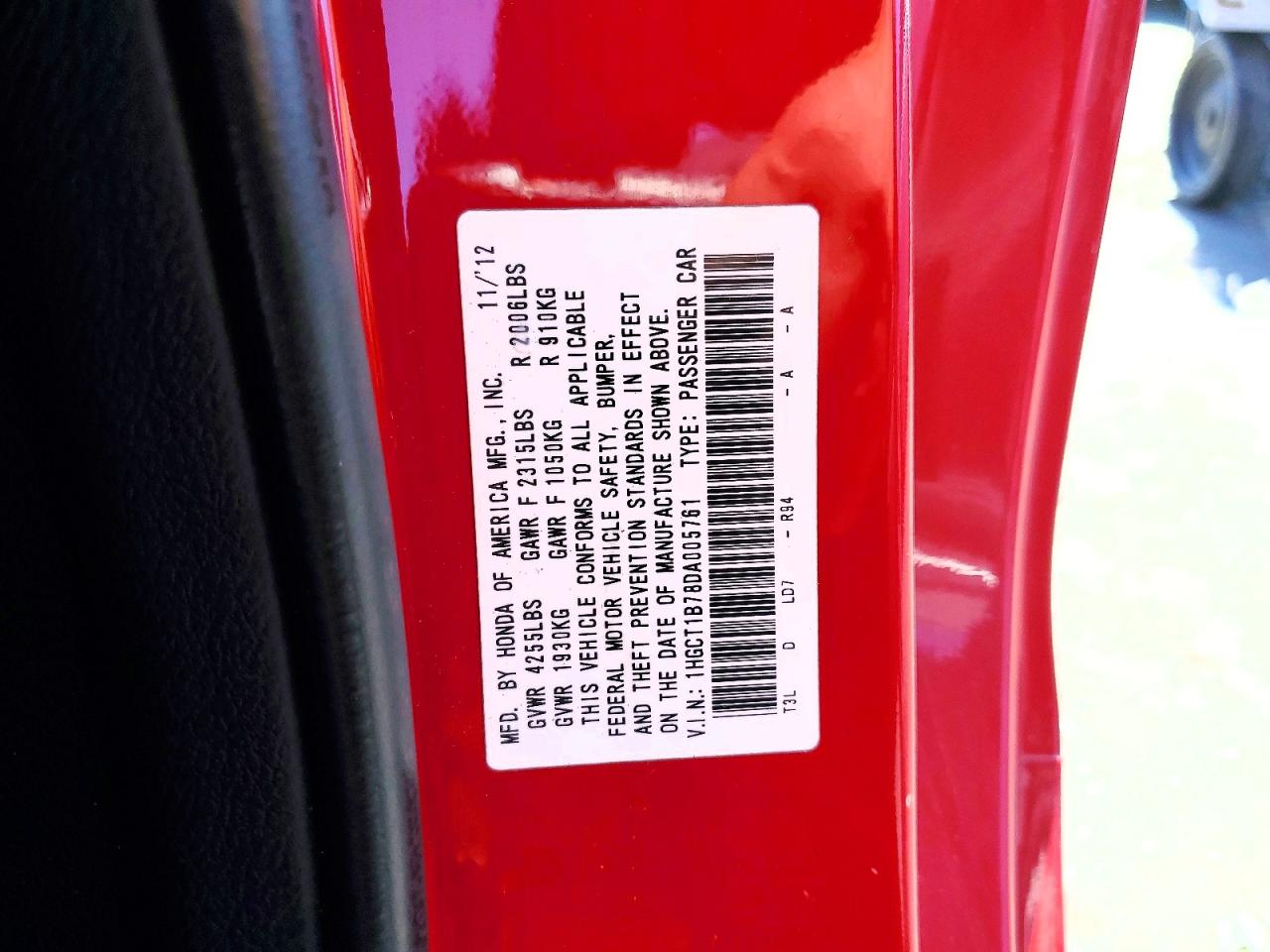 2013 Honda Accord Ex Red vin: 1HGCT1B78DA005761