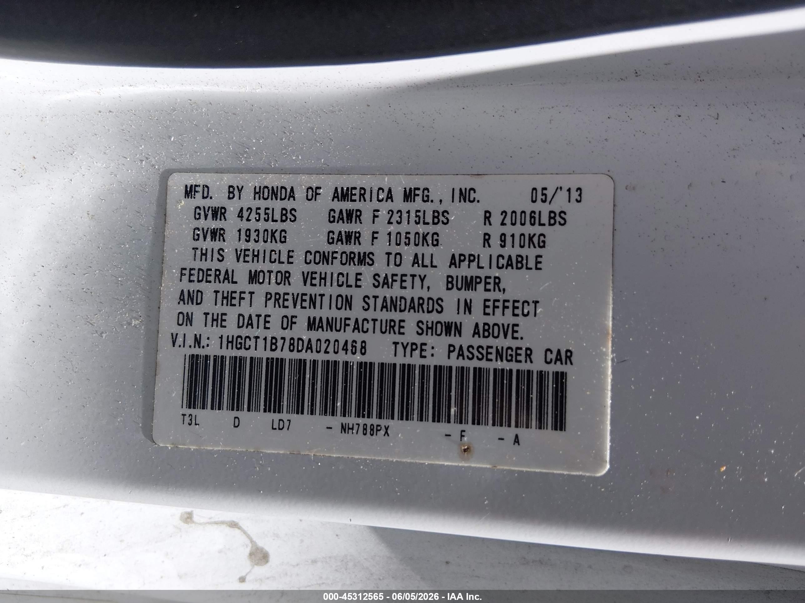 2013 Honda Accord Ex White vin: 1HGCT1B78DA020468