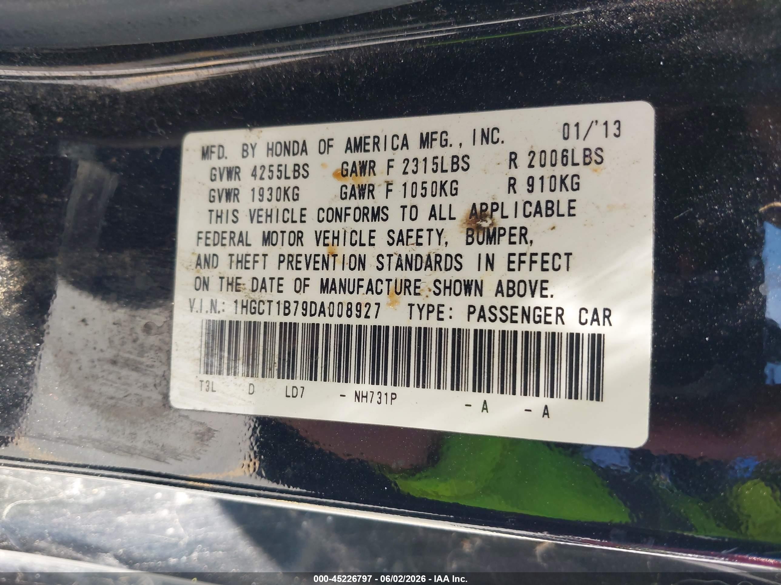 2013 Honda Accord Ex Black vin: 1HGCT1B79DA008927