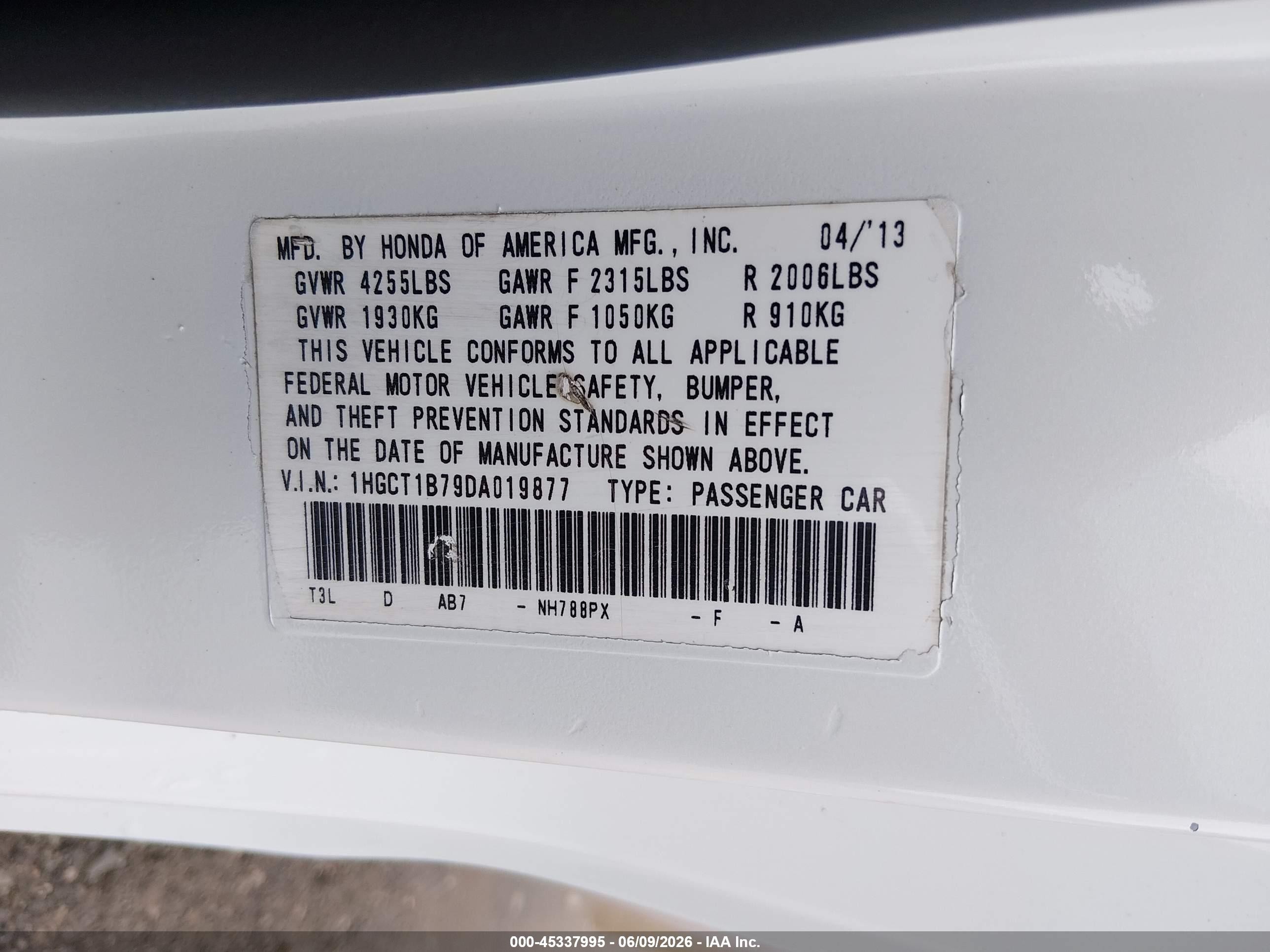 2013 Honda Accord Ex White vin: 1HGCT1B79DA019877