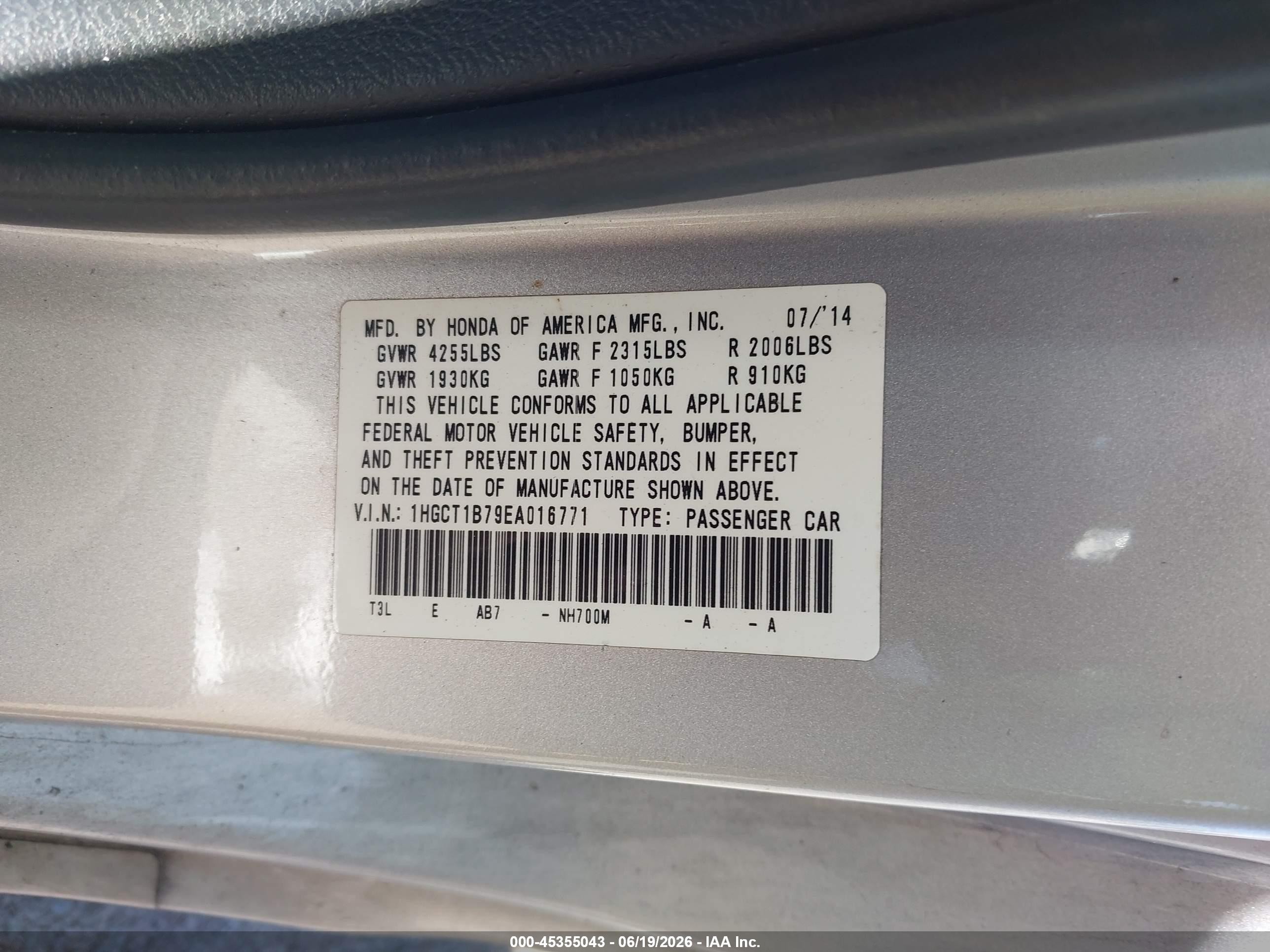 2014 Honda Accord Ex Серебряный vin: 1HGCT1B79EA016771