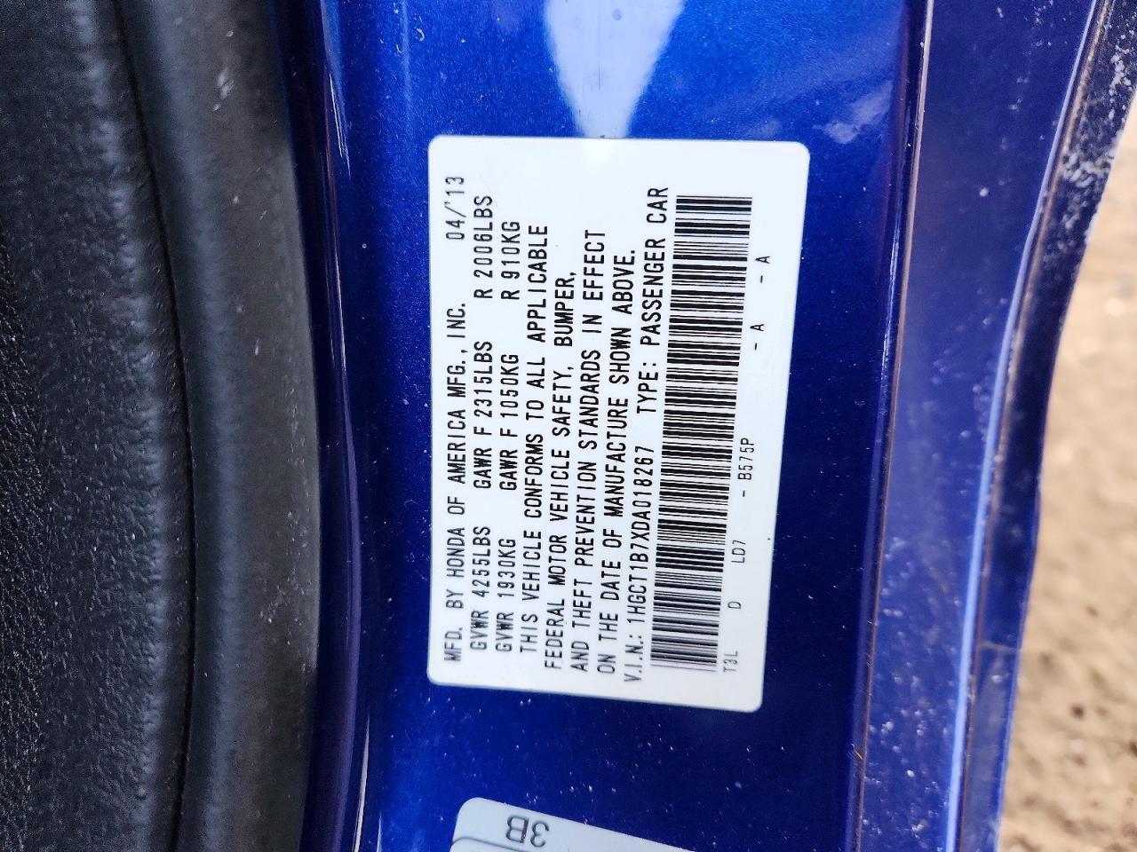 2013 Honda Accord Ex Синий vin: 1HGCT1B7XDA018267