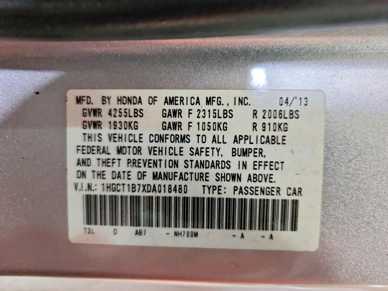 2013 Honda Accord Ex Silver vin: 1HGCT1B7XDA018480