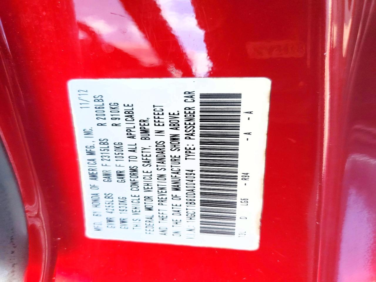 2013 Honda Accord Exl Red vin: 1HGCT1B80DA004094