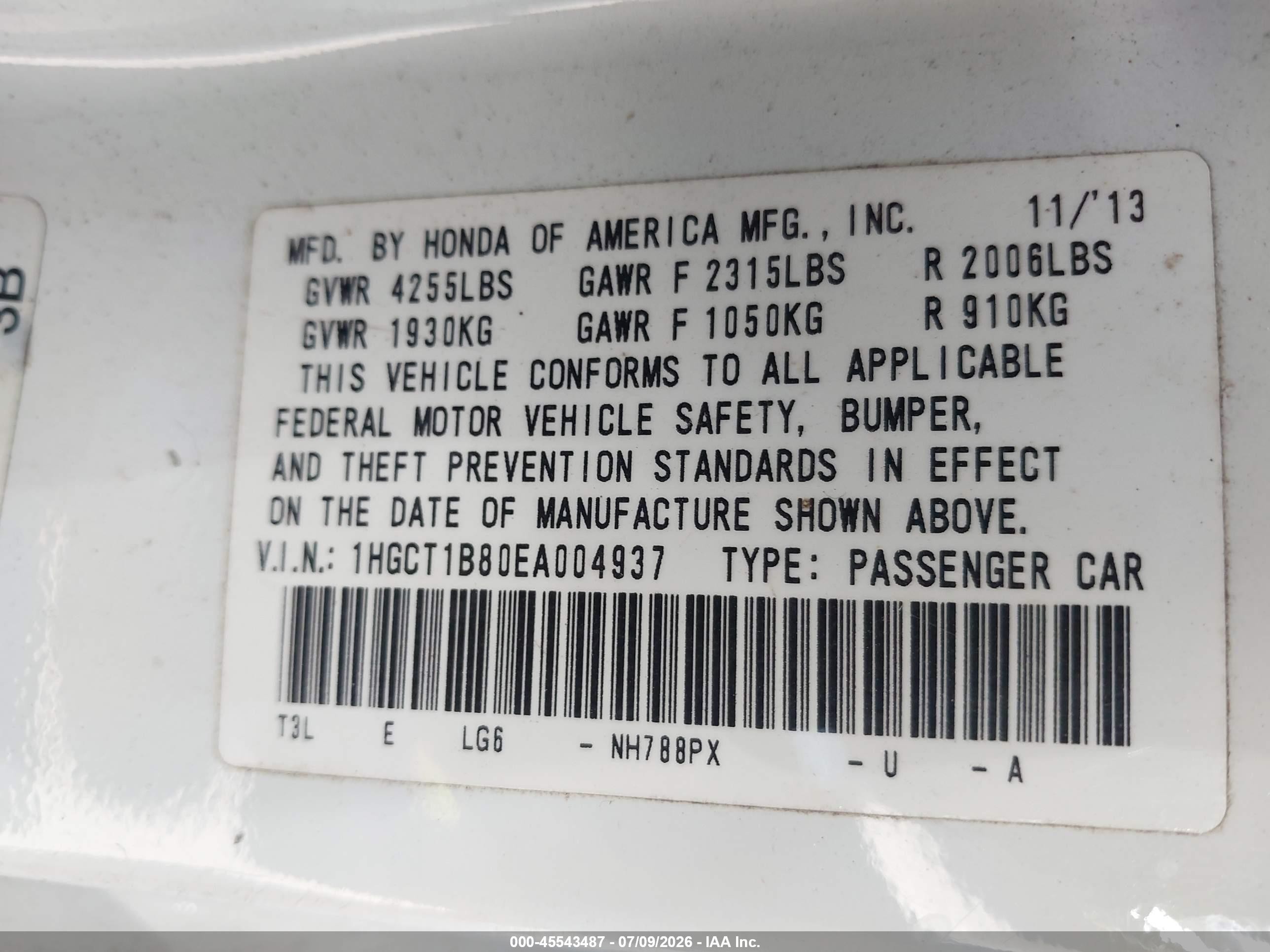 2014 Honda Accord Ex-l White vin: 1HGCT1B80EA004937