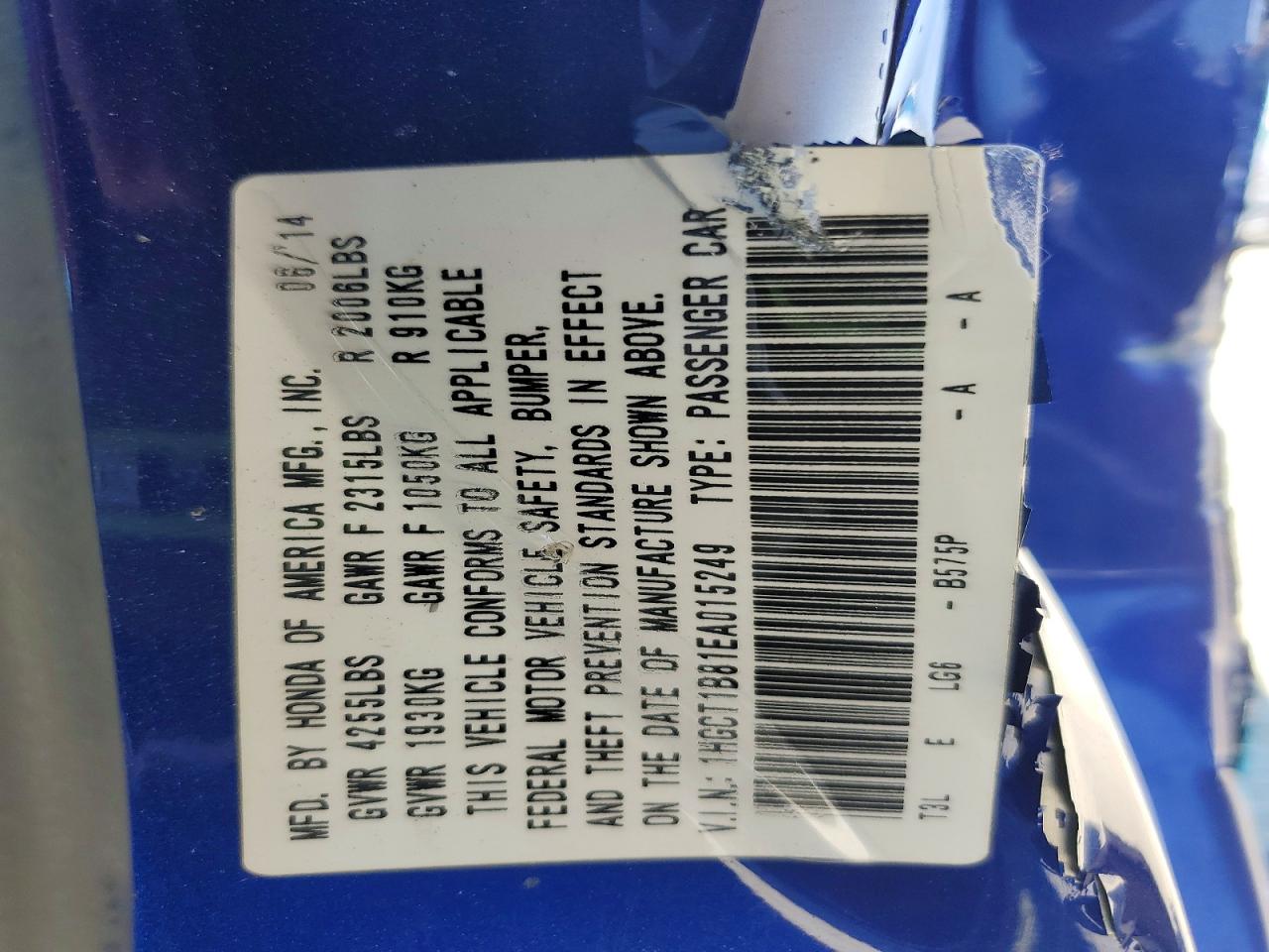 2014 Honda Accord Exl Blue vin: 1HGCT1B81EA015249