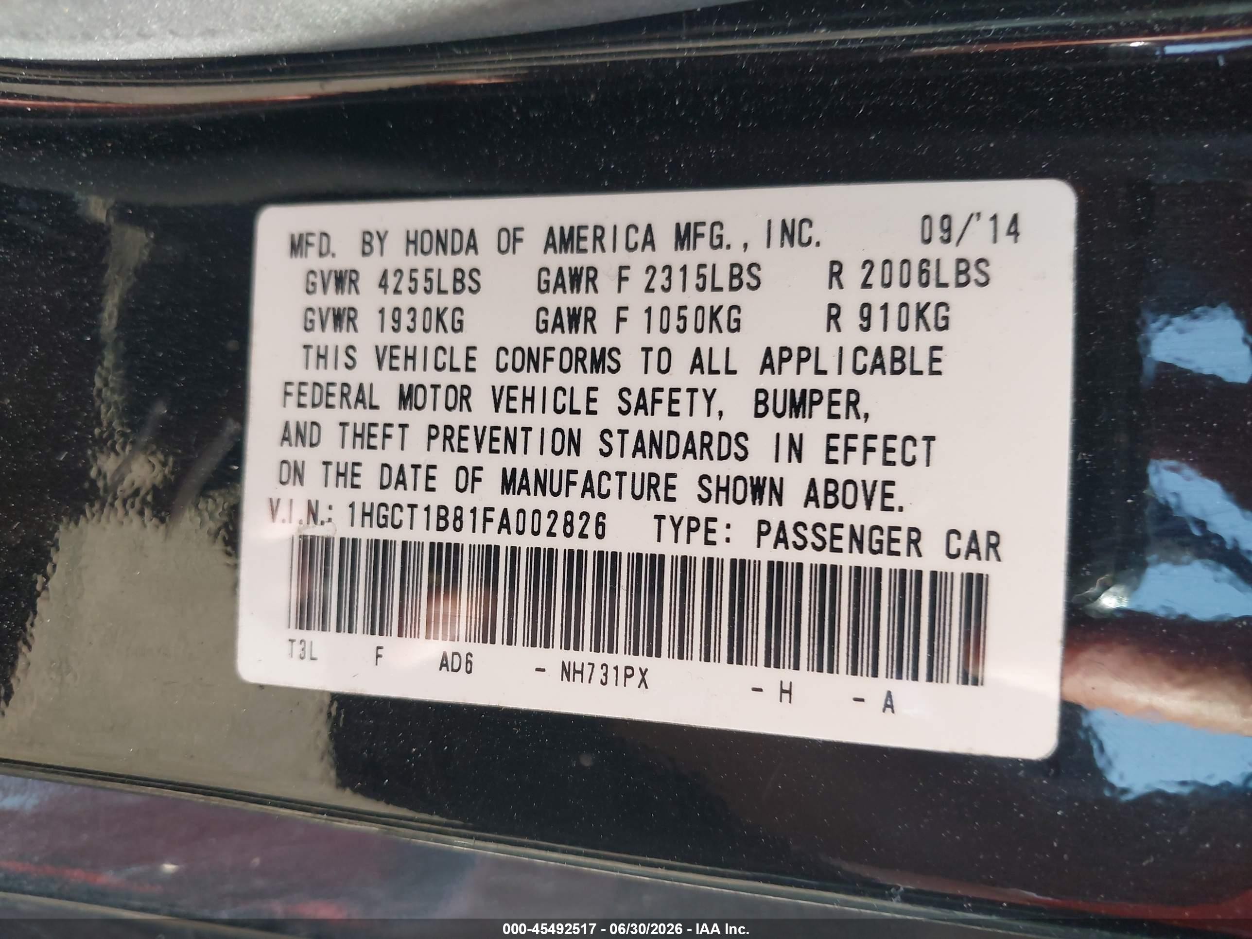 2015 Honda Accord Ex-l Black vin: 1HGCT1B81FA002826