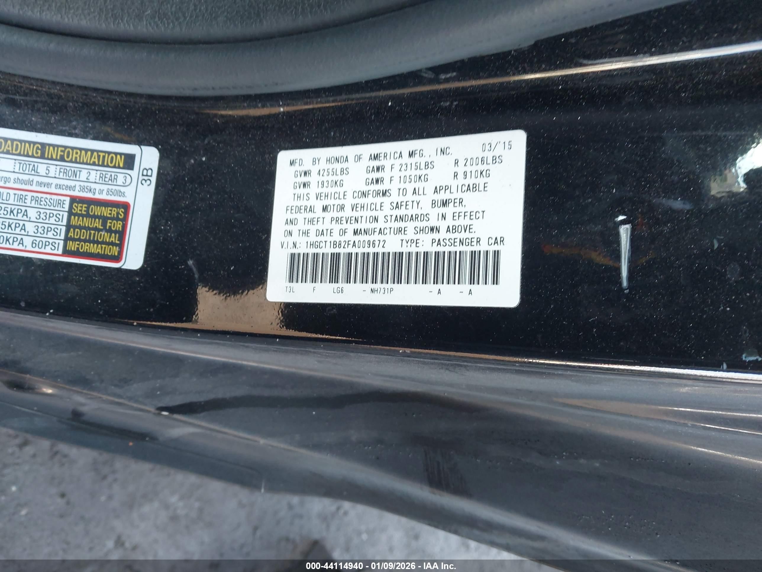 2015 Honda Accord Ex-l Black vin: 1HGCT1B82FA009672