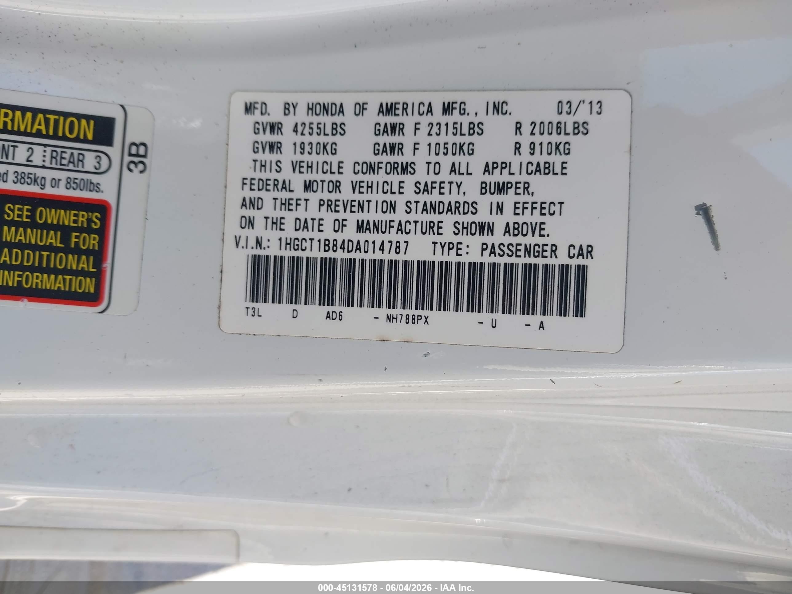 2013 Honda Accord Ex-l White vin: 1HGCT1B84DA014787
