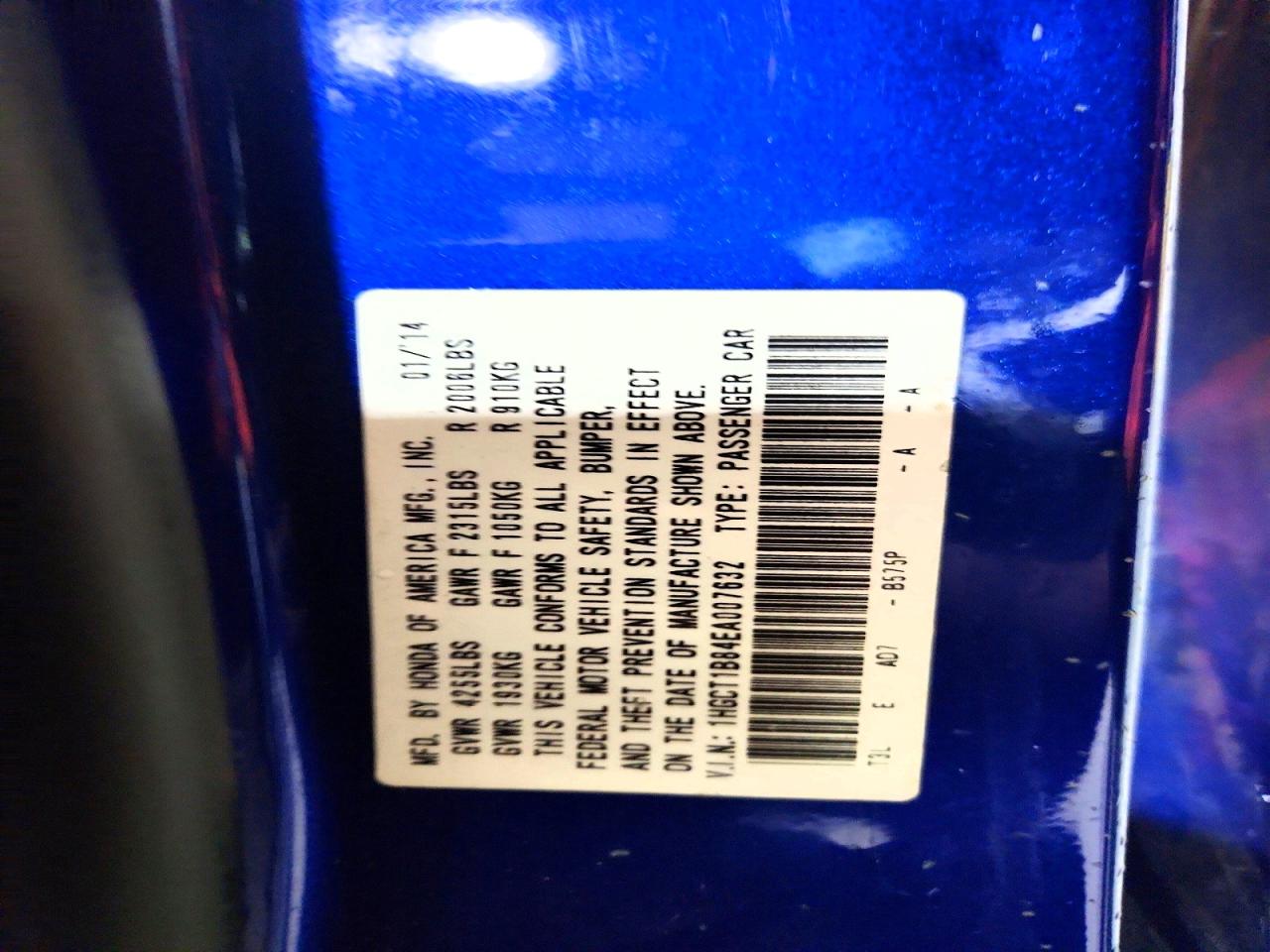2014 Honda Accord Exl Blue vin: 1HGCT1B84EA007632