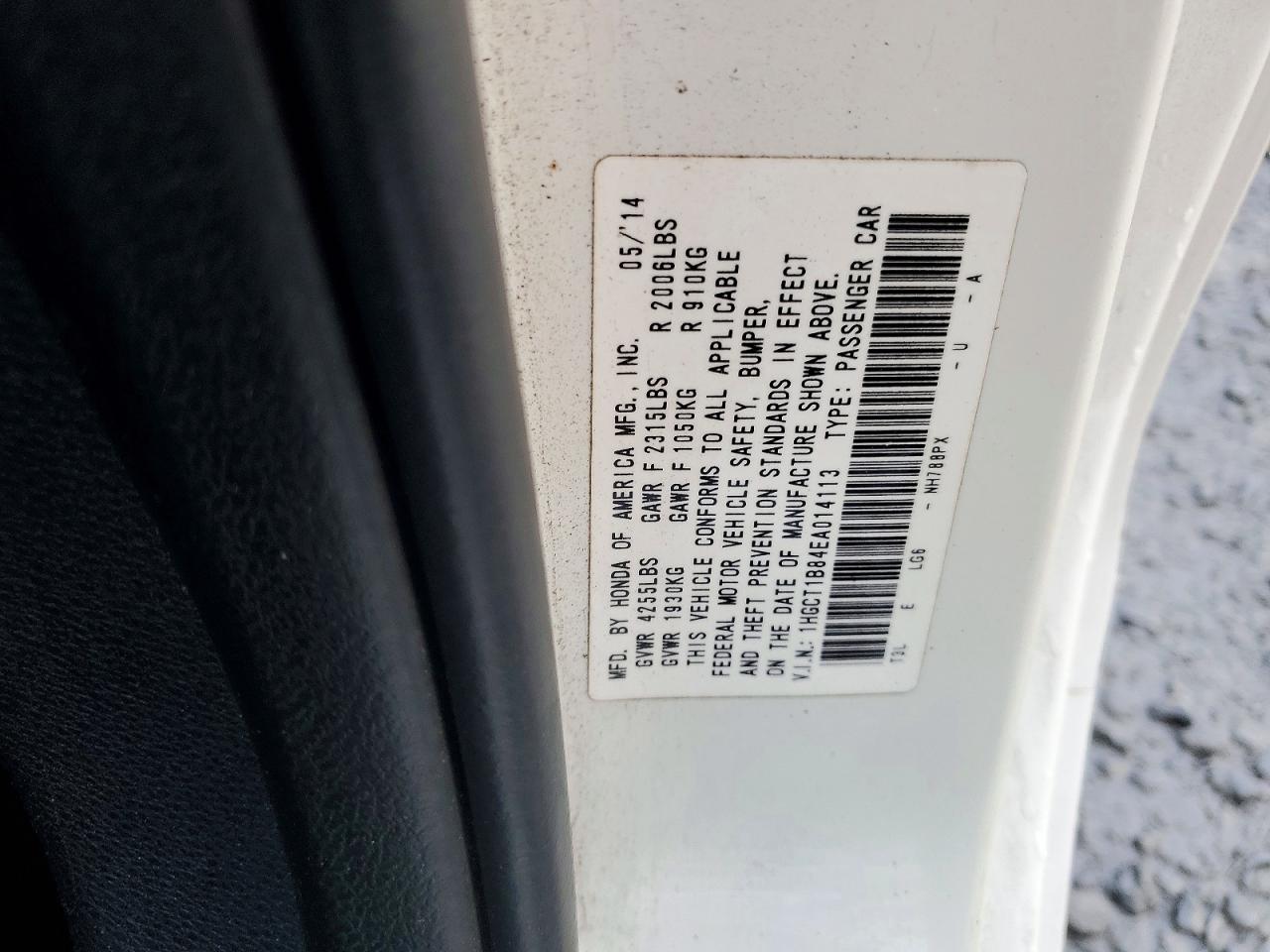 2014 Honda Accord Exl White vin: 1HGCT1B84EA014113