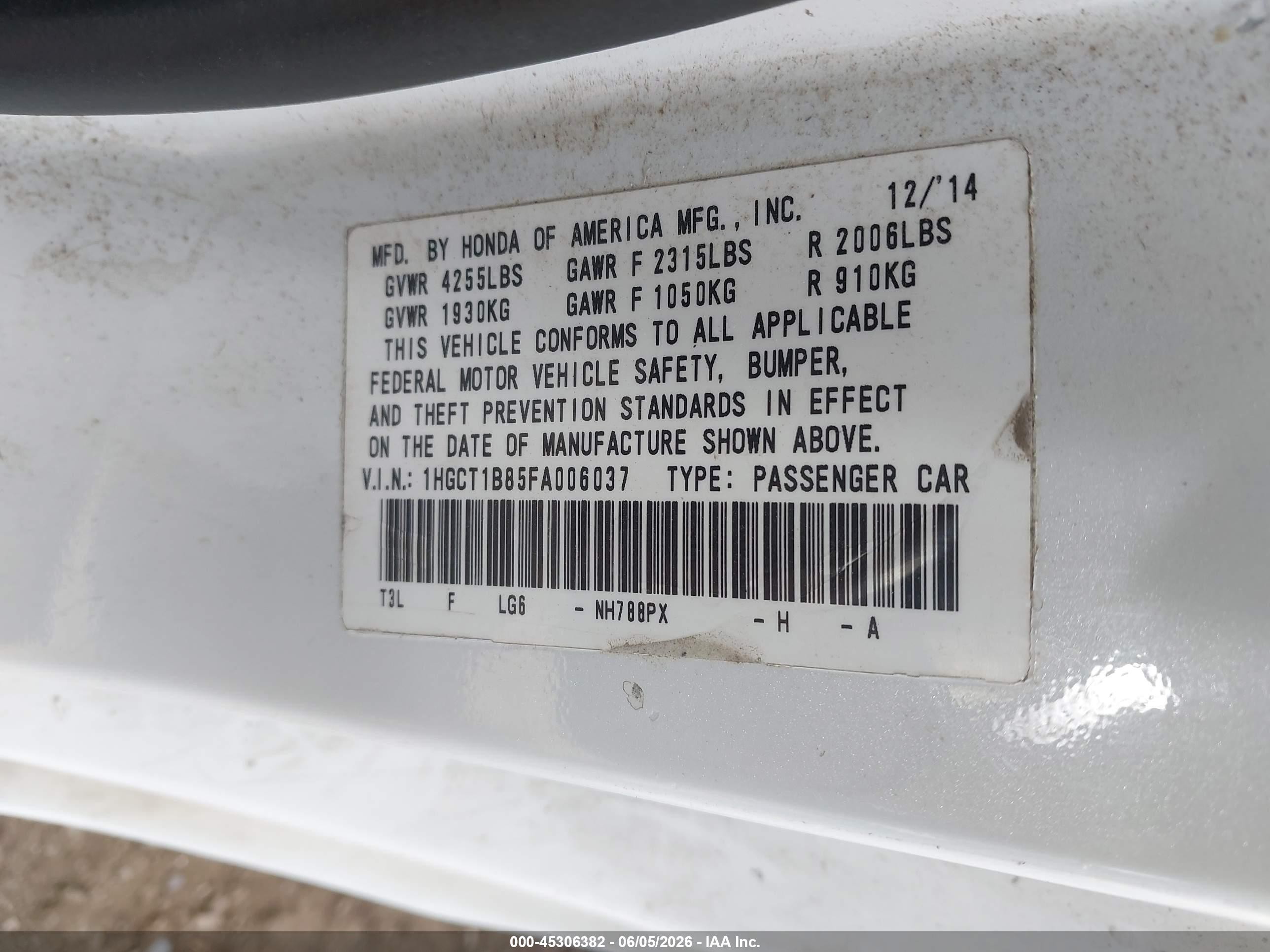 2015 Honda Accord Ex-l White vin: 1HGCT1B85FA006037