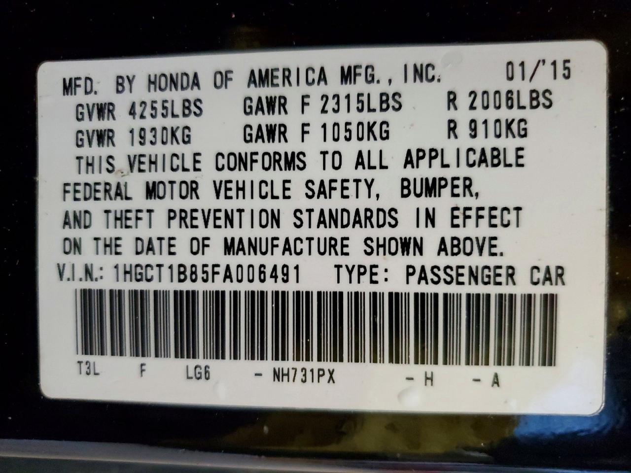 2015 Honda Accord Exl Черный vin: 1HGCT1B85FA006491