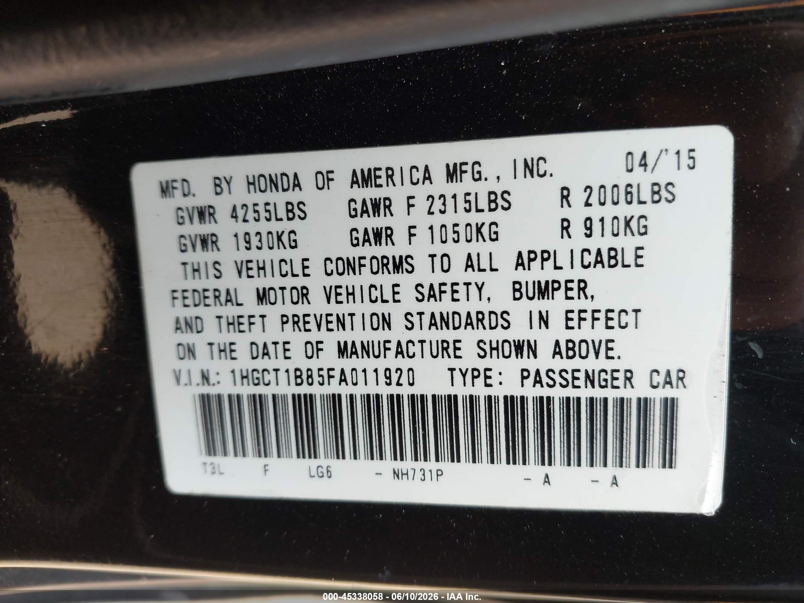2015 Honda Accord Ex-l Black vin: 1HGCT1B85FA011920