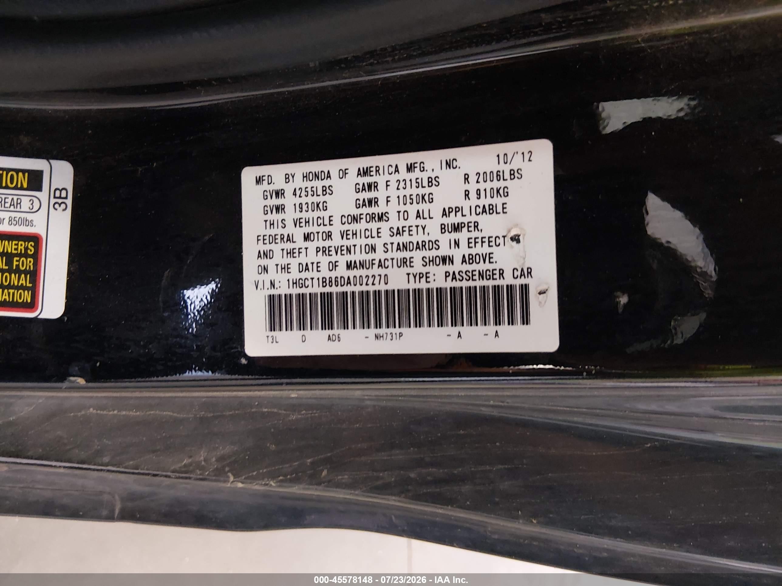 2013 Honda Accord Ex-l Black vin: 1HGCT1B86DA002270