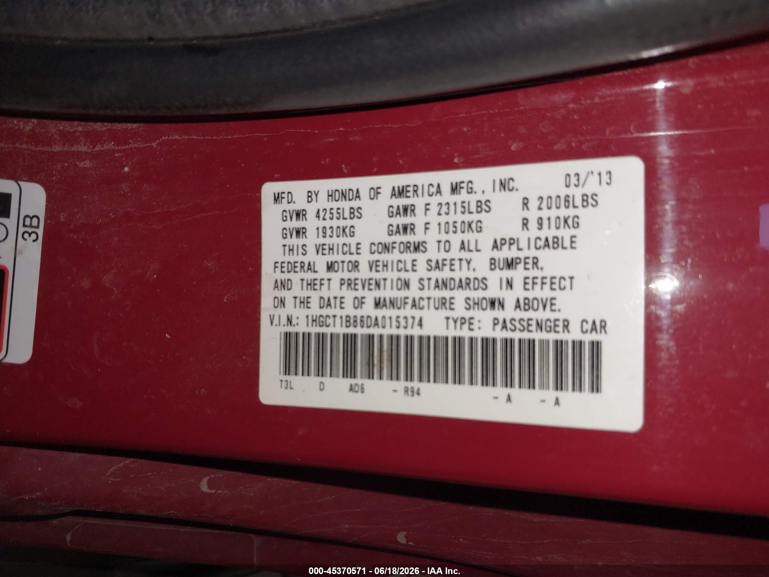 2013 Honda Accord Ex-l Red vin: 1HGCT1B86DA015374
