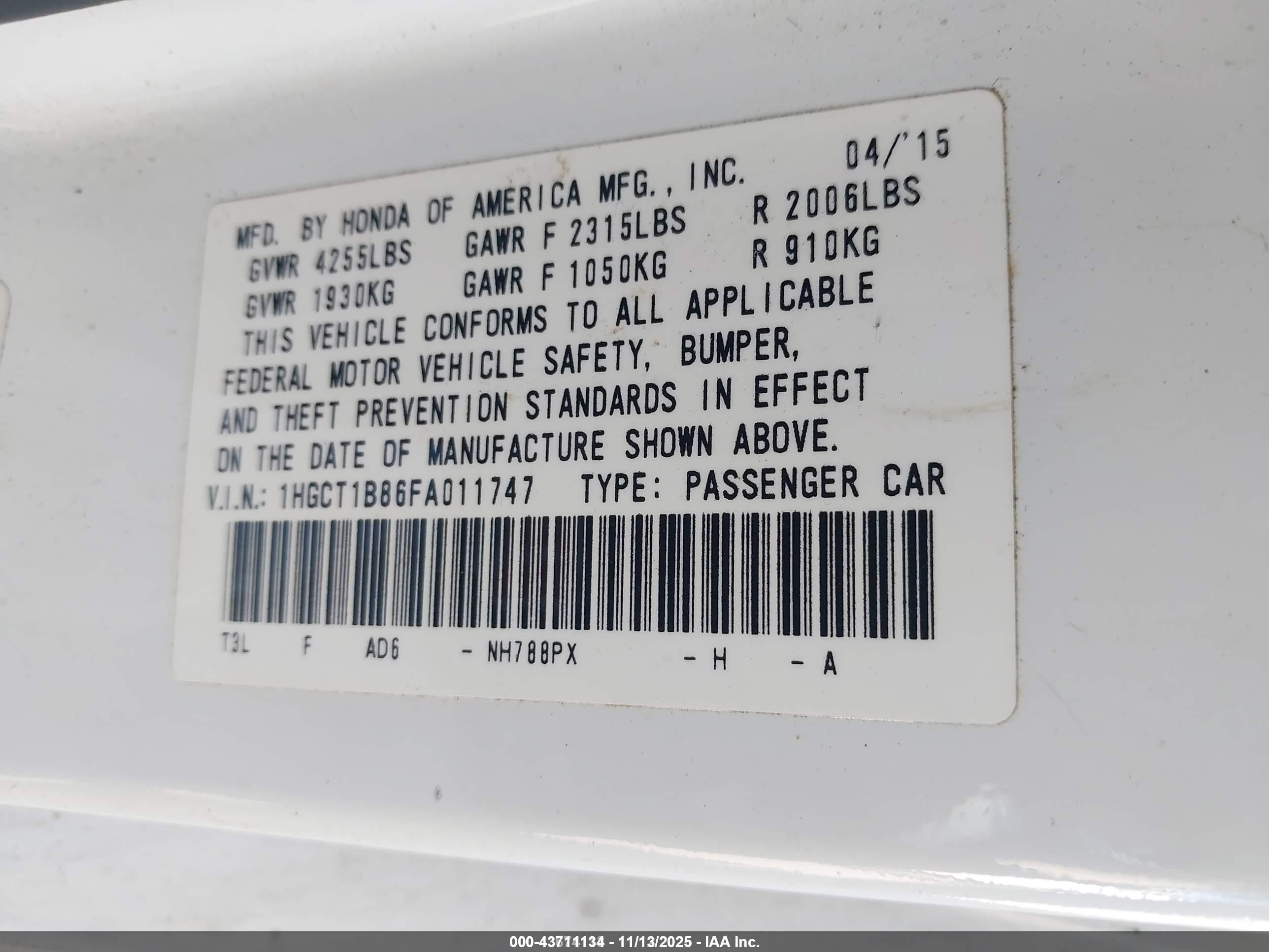 2015 Honda Accord Ex-l White vin: 1HGCT1B86FA011747