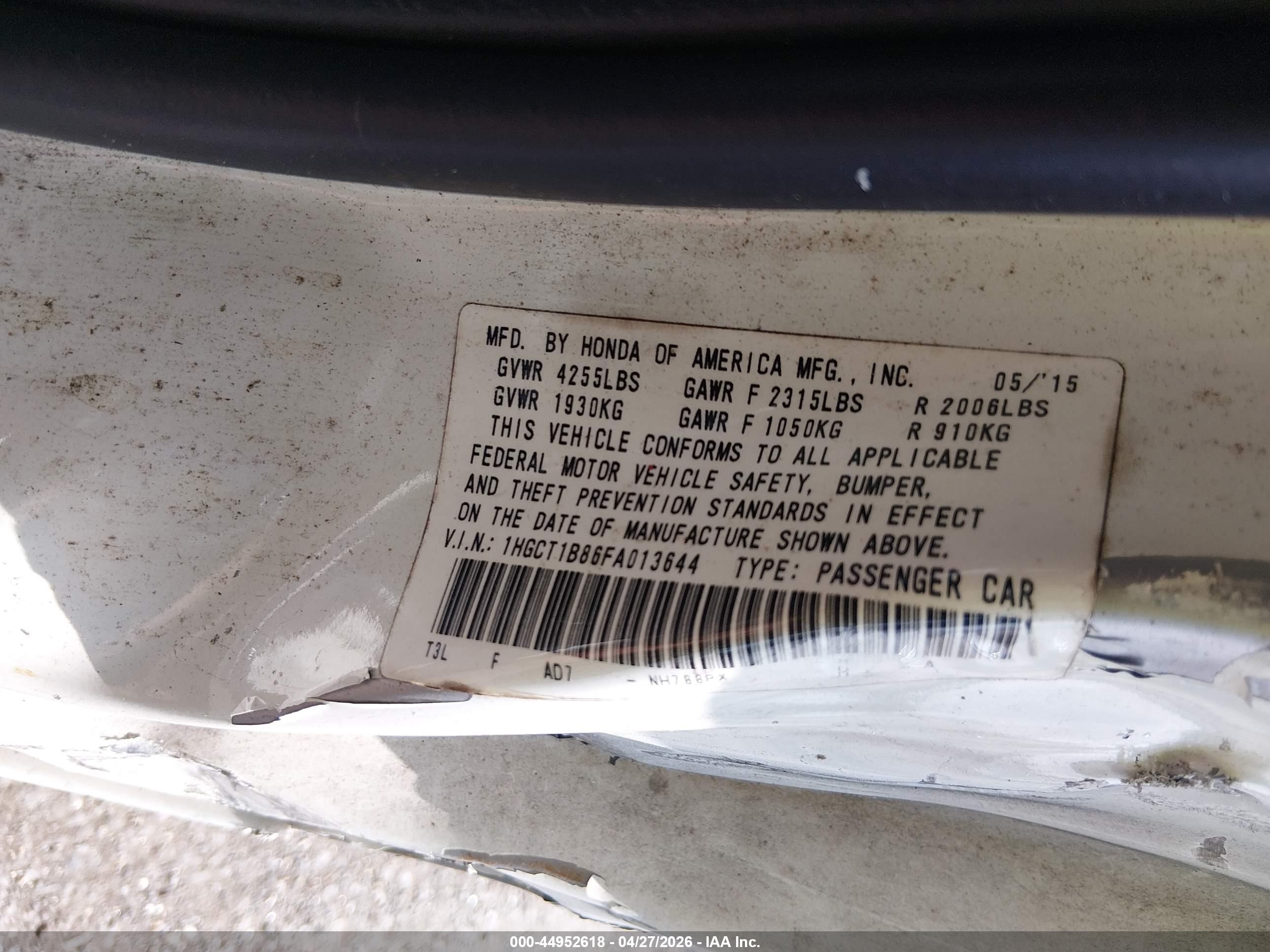 2015 Honda Accord Ex-l Белый vin: 1HGCT1B86FA013644