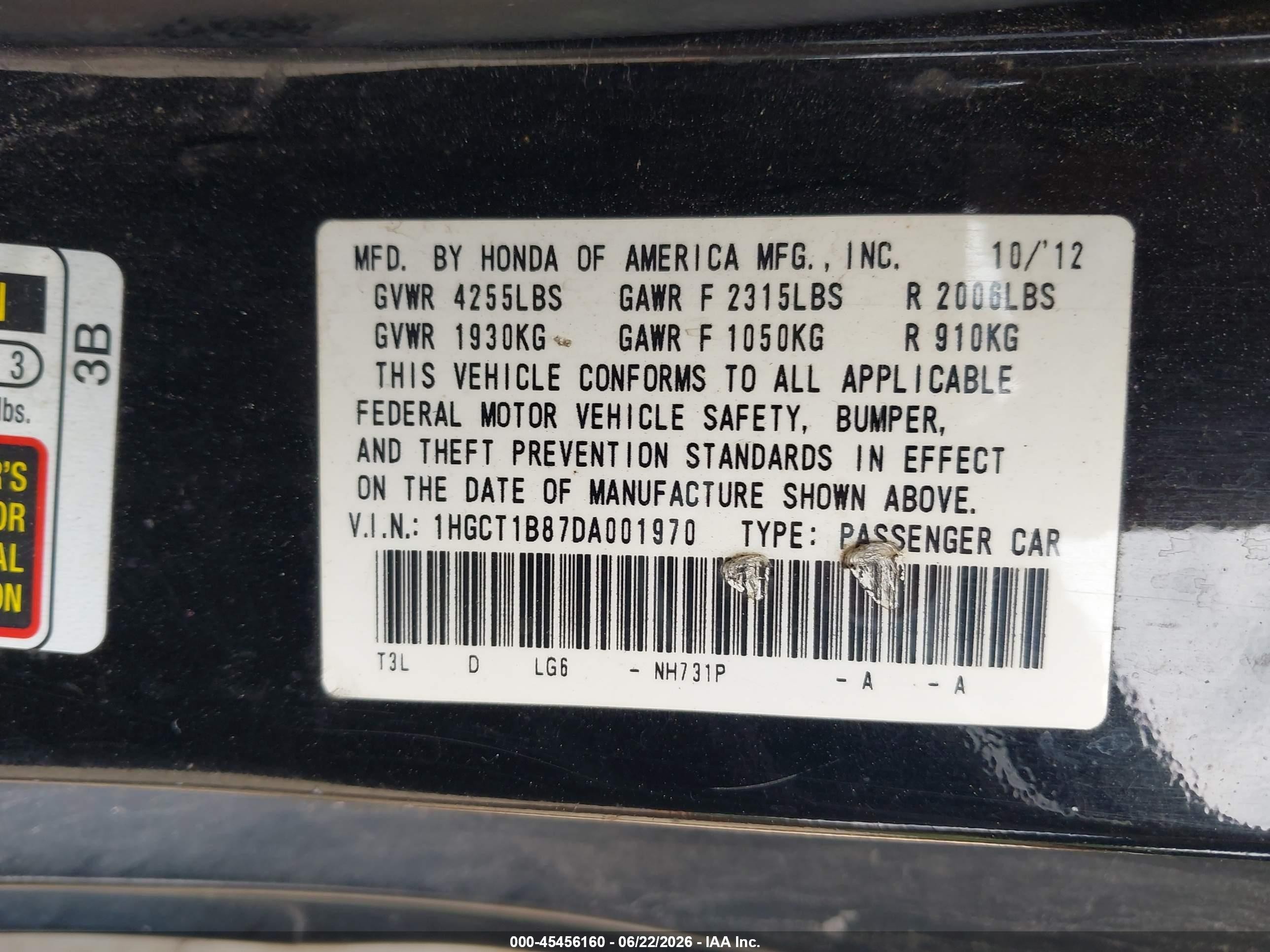 2013 Honda Accord Ex-l Black vin: 1HGCT1B87DA001970
