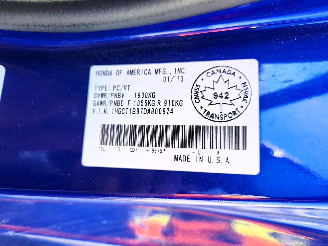 2013 Honda Accord Exl Blue vin: 1HGCT1B87DA800924