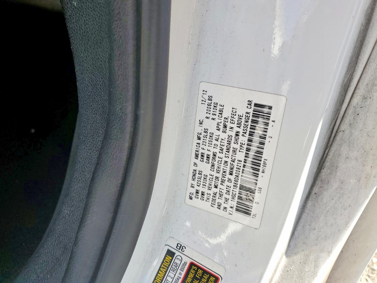 2013 Honda Accord Exl White vin: 1HGCT1B88DA008216