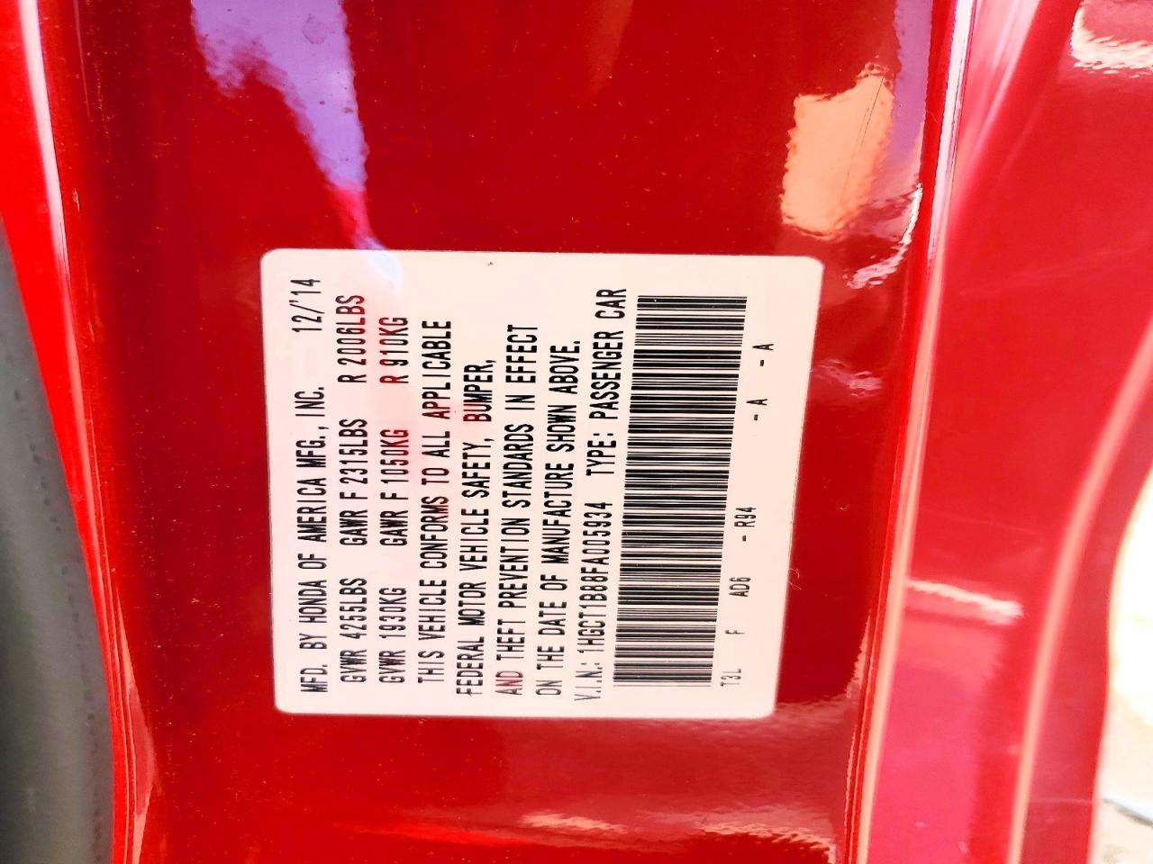 2015 Honda Accord Exl Red vin: 1HGCT1B88FA005934