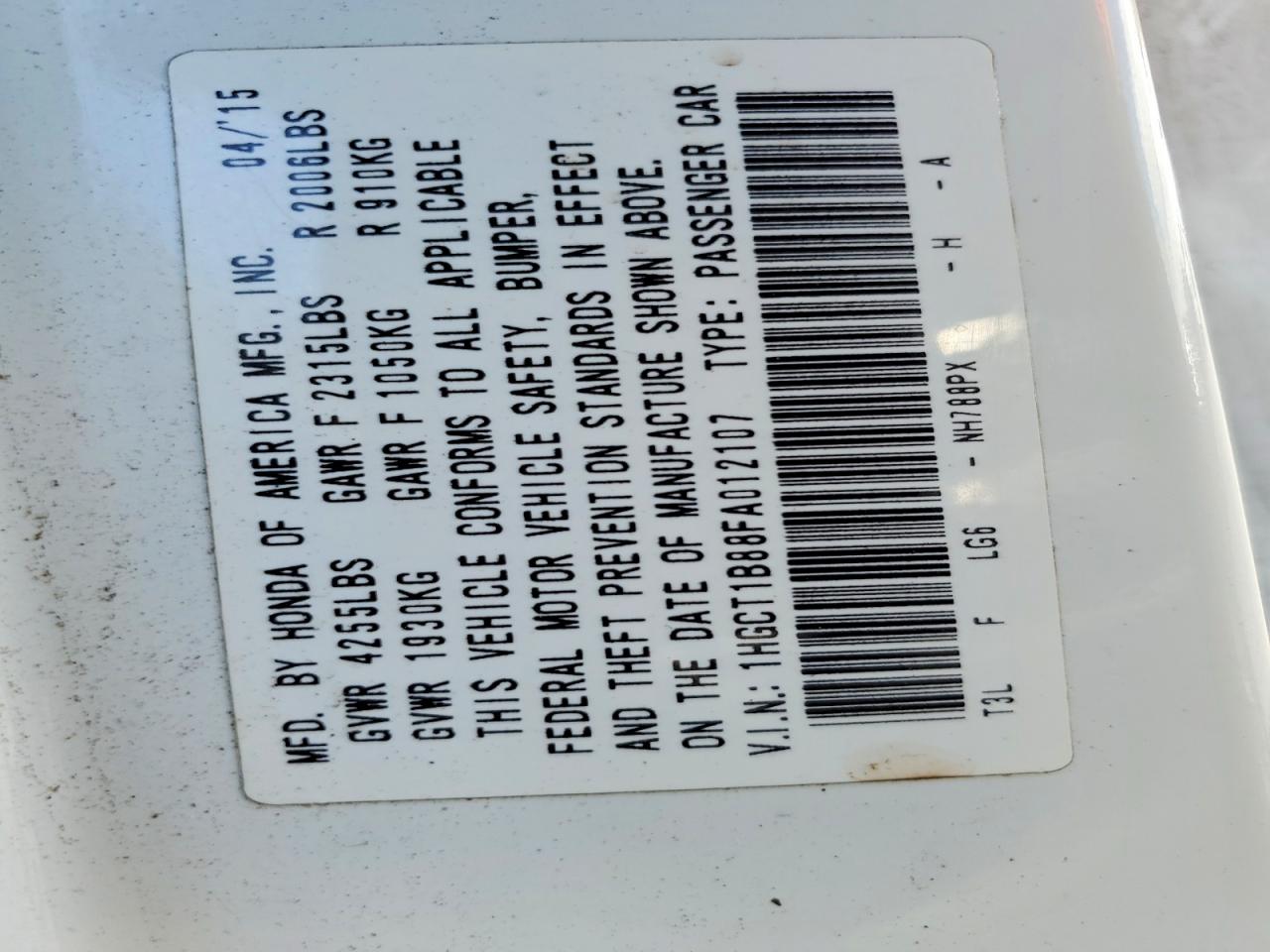2015 Honda Accord Exl Белый vin: 1HGCT1B88FA012107