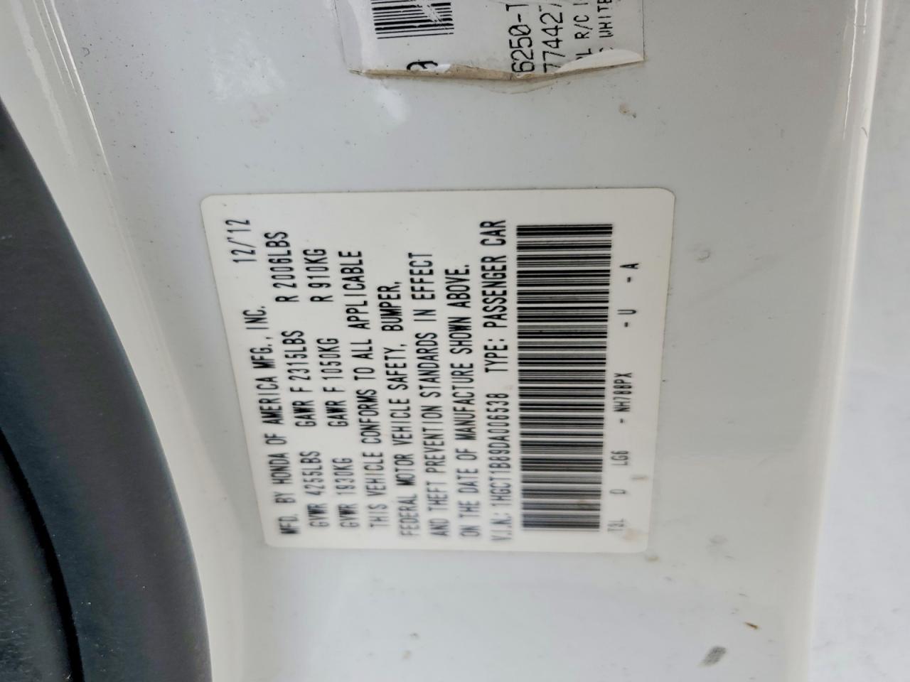 2013 Honda Accord Exl White vin: 1HGCT1B89DA006538