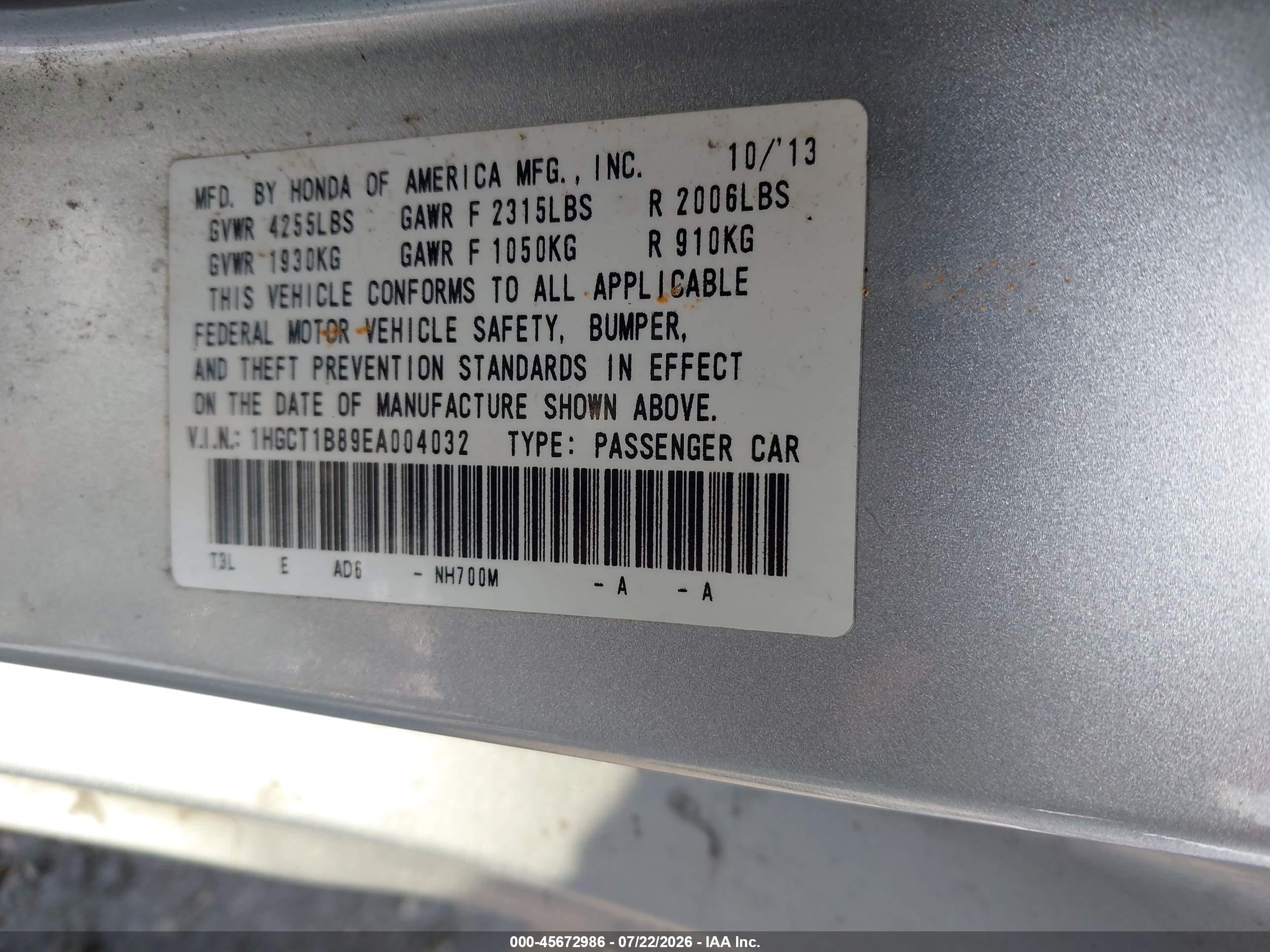 2014 Honda Accord Ex-l Silver vin: 1HGCT1B89EA004032