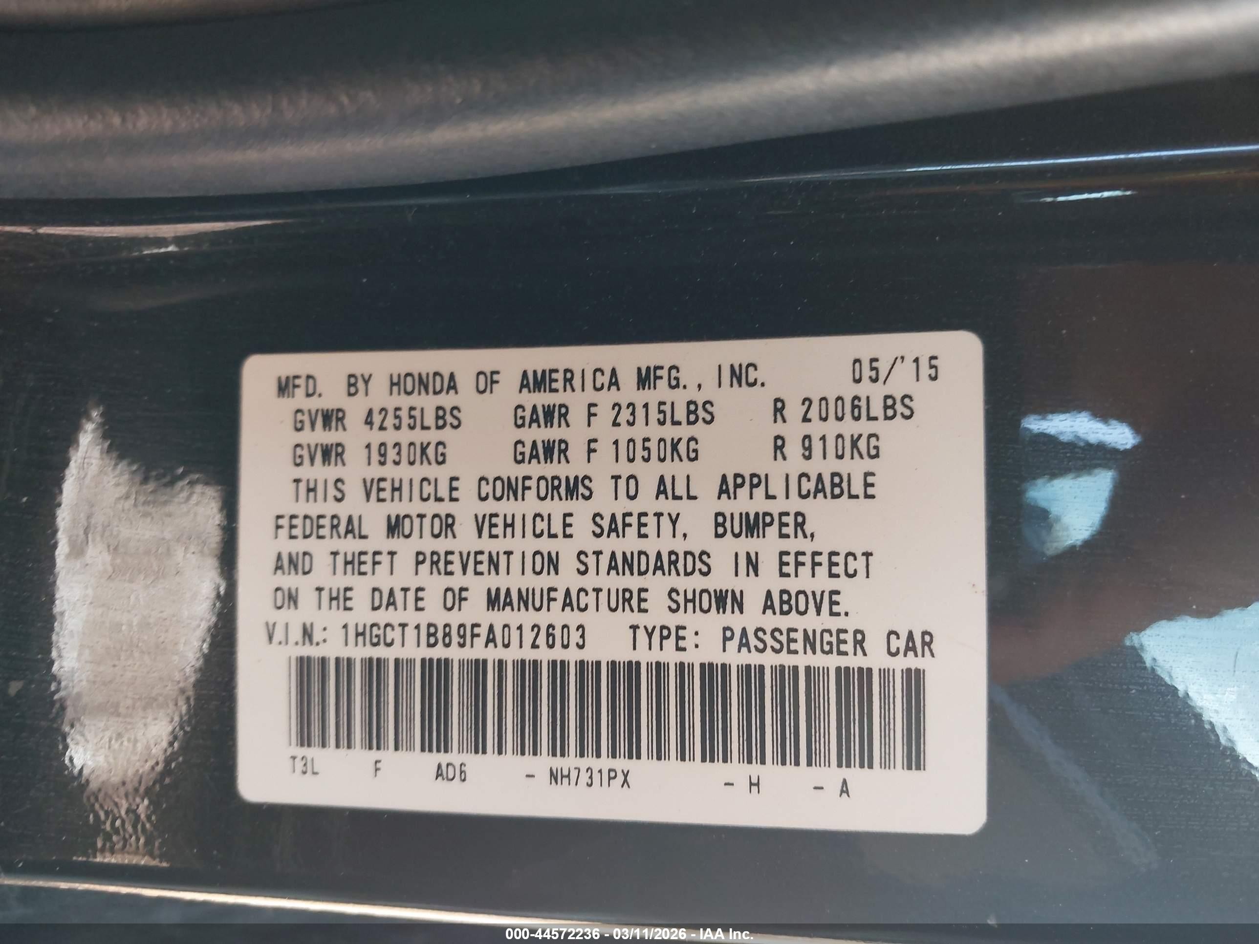 2015 Honda Accord Ex-l Black vin: 1HGCT1B89FA012603