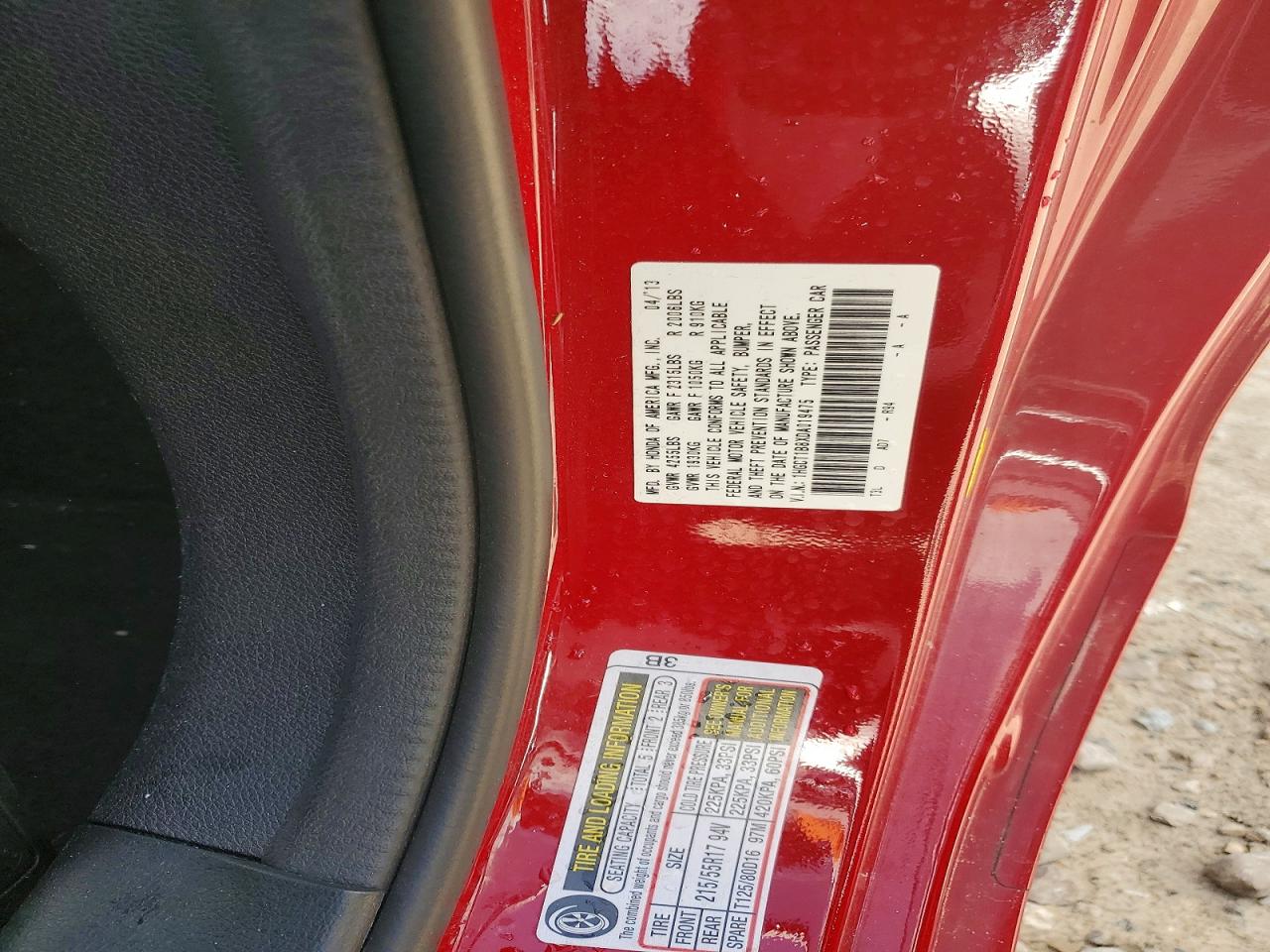 2013 Honda Accord Exl Красный vin: 1HGCT1B8XDA019475