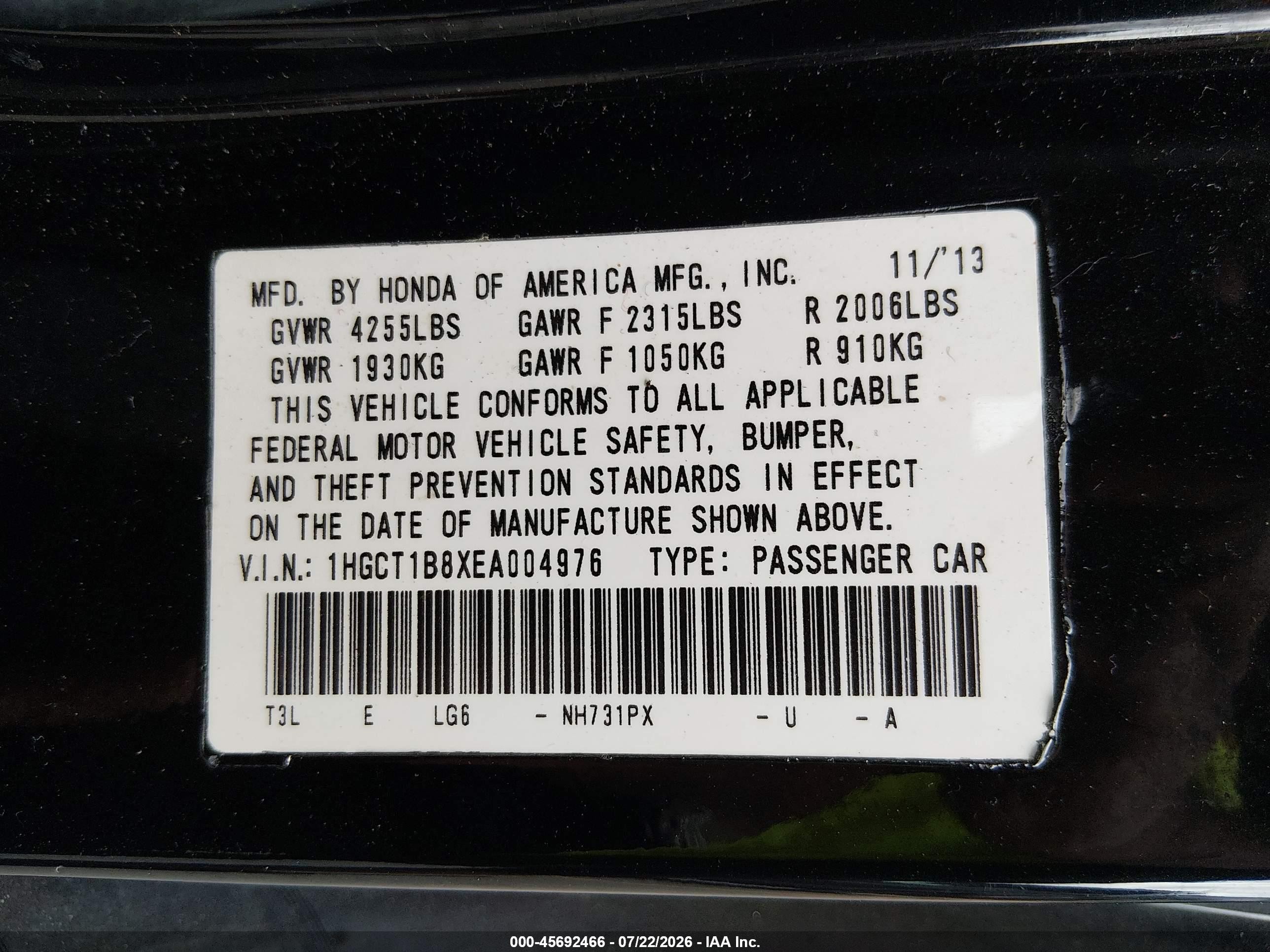 2014 Honda Accord Ex-l Black vin: 1HGCT1B8XEA004976