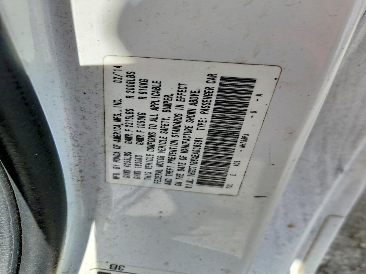2014 Honda Accord Exl White vin: 1HGCT1B8XEA008381