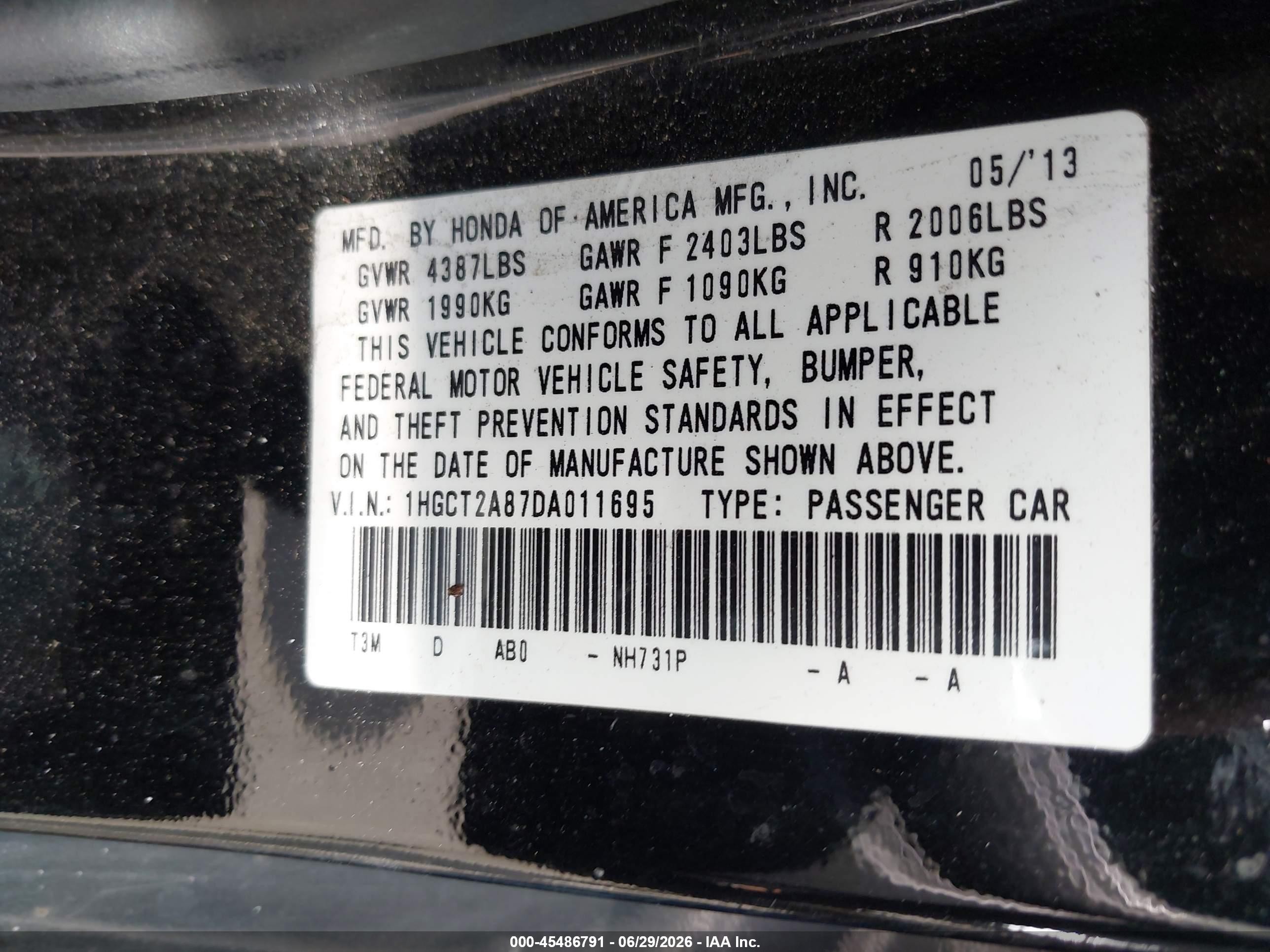 2013 Honda Accord Ex-l V-6 Черный vin: 1HGCT2A87DA011695