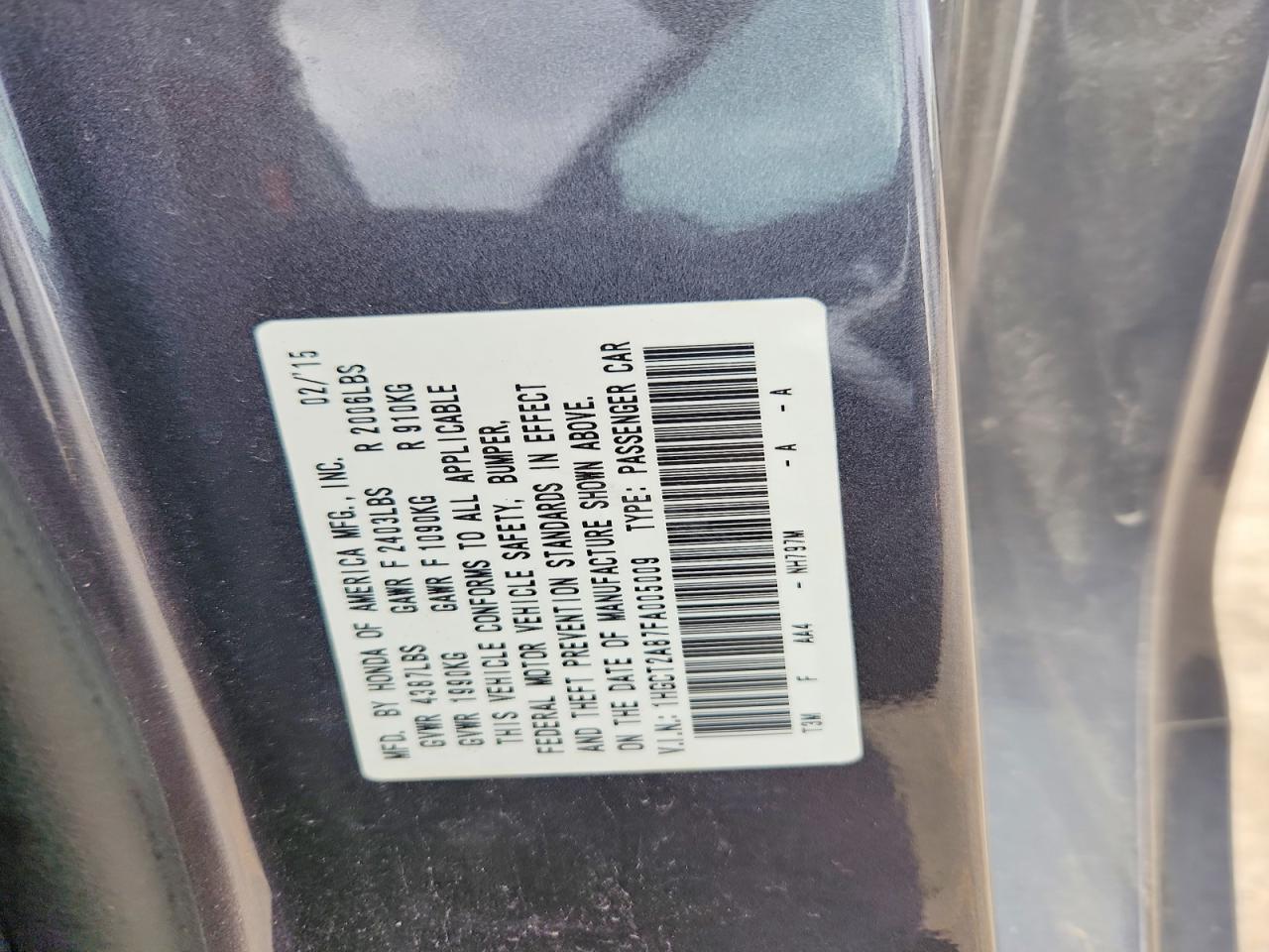 2015 Honda Accord Exl Gray vin: 1HGCT2A87FA005009