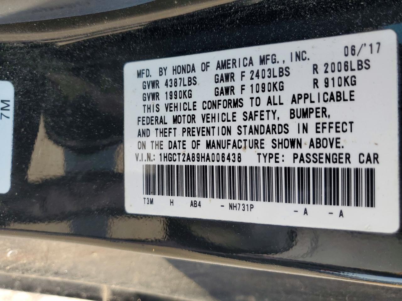 2017 Honda Accord Exl Black vin: 1HGCT2A89HA006438