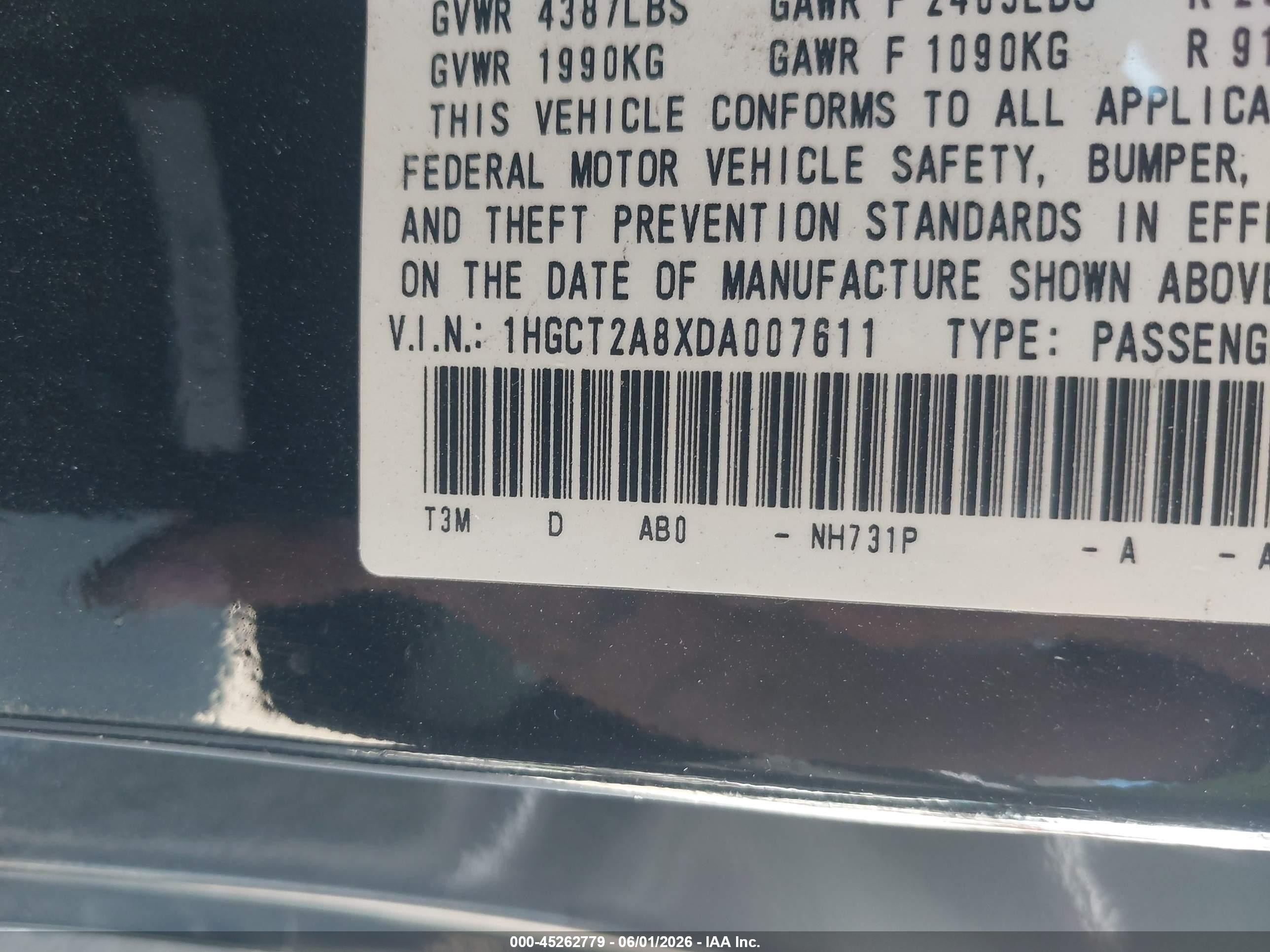 2013 Honda Accord Ex-l V-6 Black vin: 1HGCT2A8XDA007611