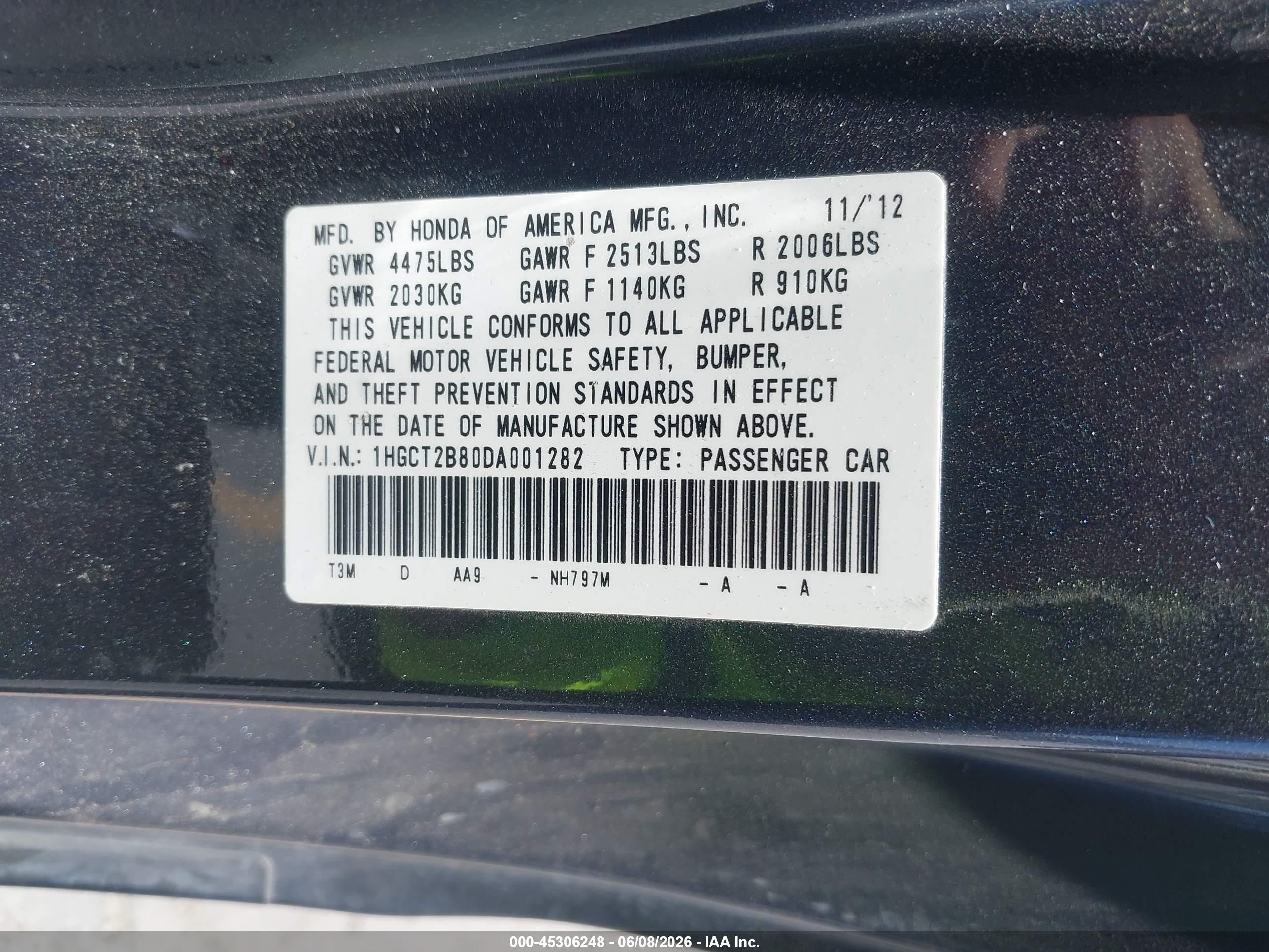 2013 Honda Accord Ex-l V-6 Gray vin: 1HGCT2B80DA001282