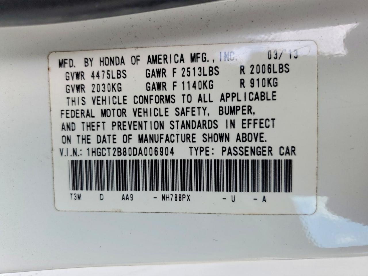 2013 Honda Accord Exl White vin: 1HGCT2B80DA006904