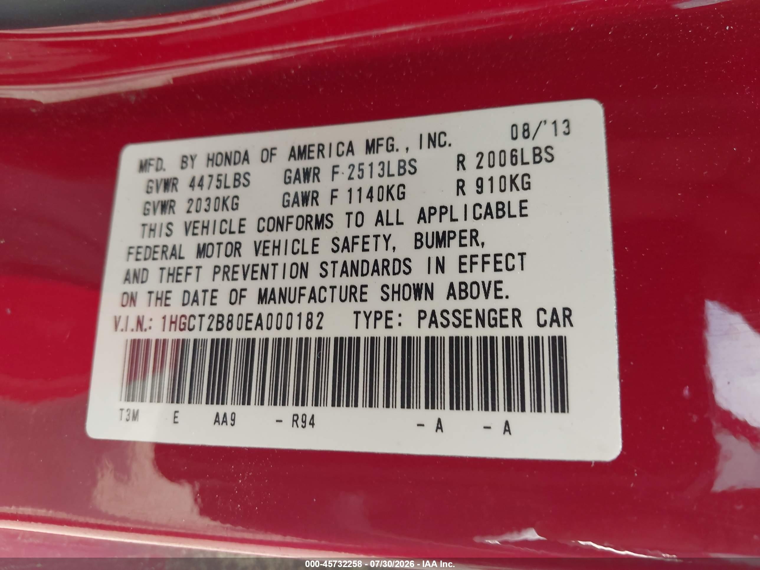 2014 Honda Accord Ex-l V-6 Red vin: 1HGCT2B80EA000182