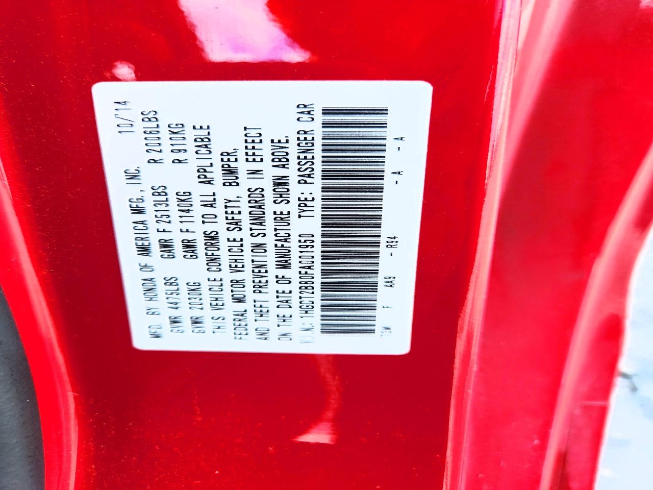 2015 Honda Accord Exl Red vin: 1HGCT2B80FA001950