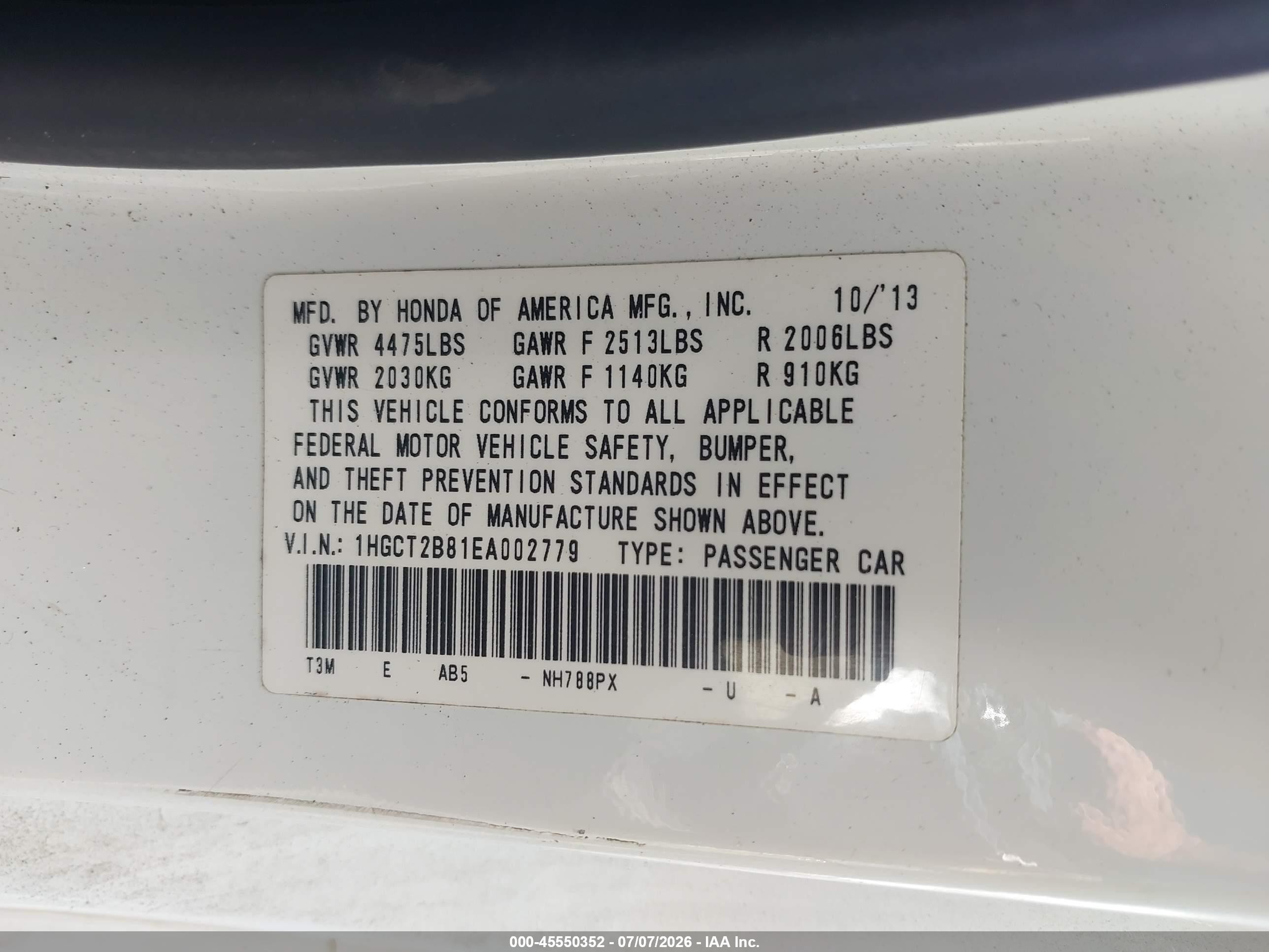 2014 Honda Accord Ex-l V-6 White vin: 1HGCT2B81EA002779