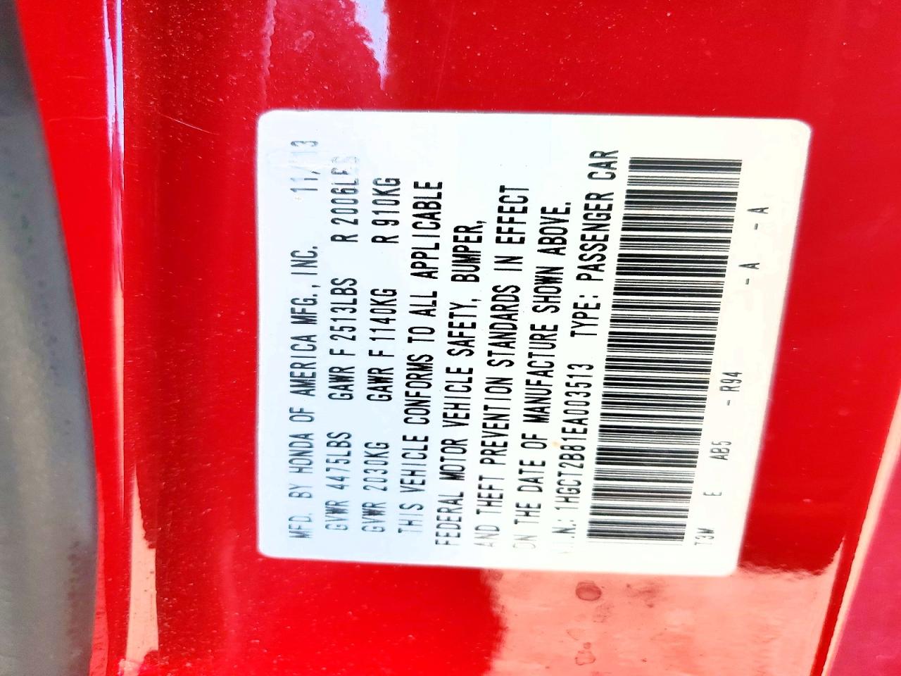 2014 Honda Accord Red vin: 1HGCT2B81EA003513